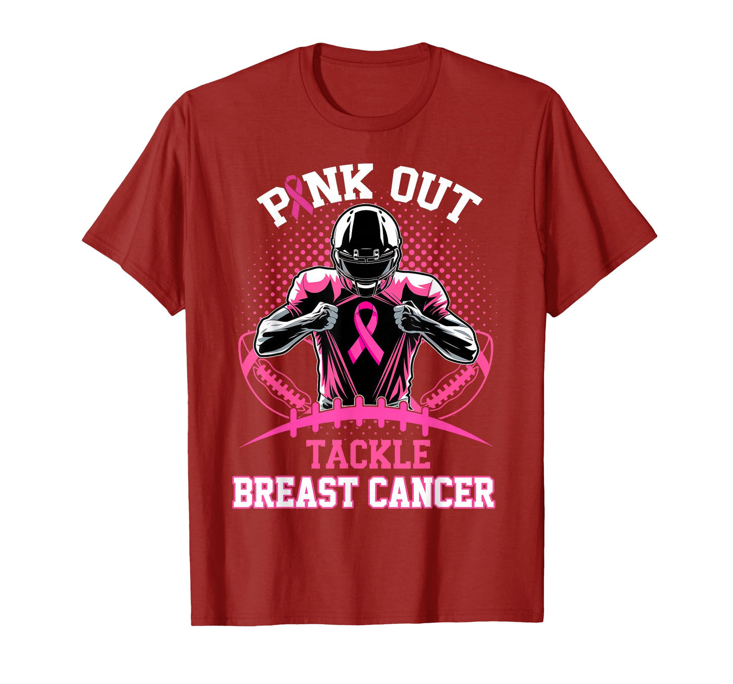 Pink Out Tackle Breast Cancer Awareness Football Pink Ribbon T-Shirt