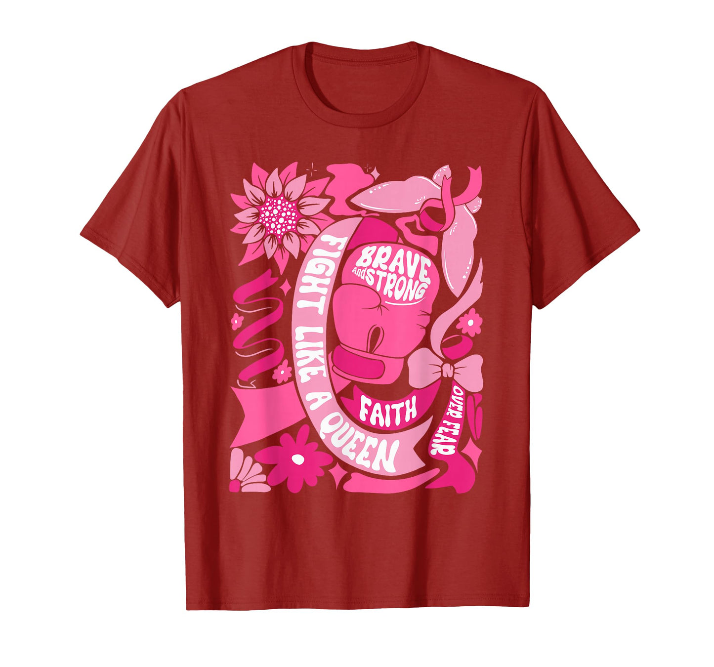 Fight Like A Queen Brave & Strong Breast Cancer Awareness T-Shirt