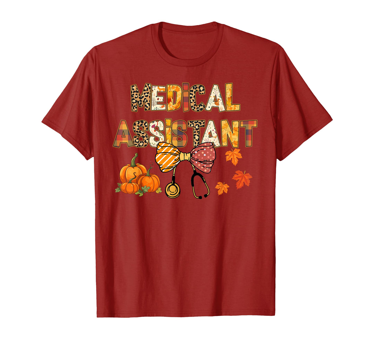 Cute Leopard Medical Assistant Stethocope Fall Coquette Bow T-Shirt