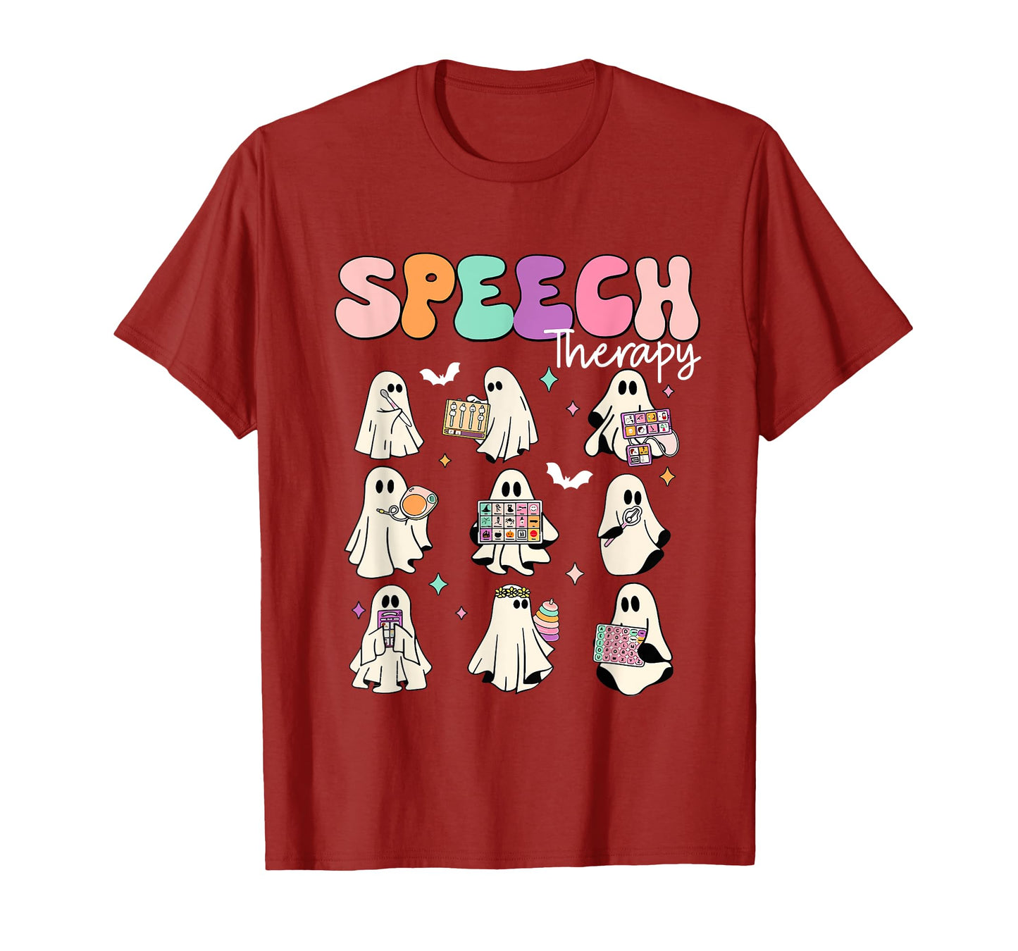 Retro SLP Ghost Halloween Speech Therapy Autumn Fall T-Shirt
