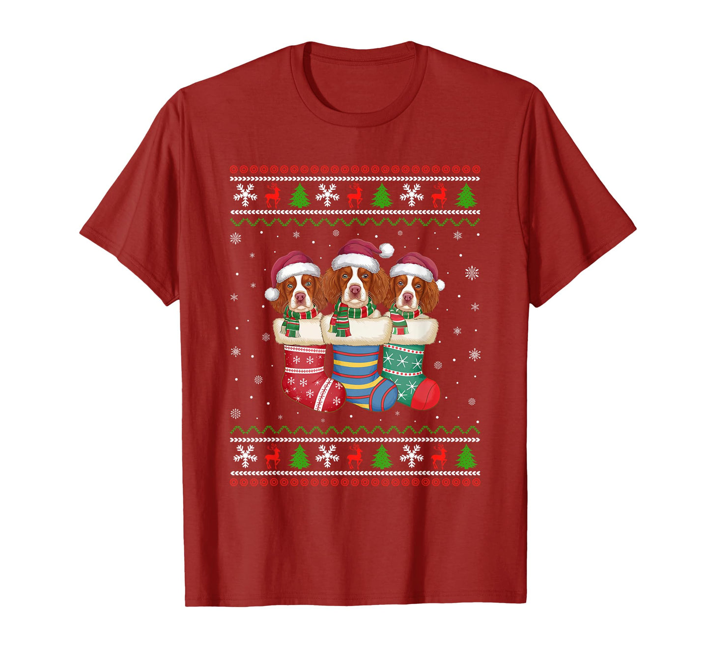 Ugly Xmas Sweater Brittany Spaniel Dog In Christmas Socks Men Women Kids T-Shirt
