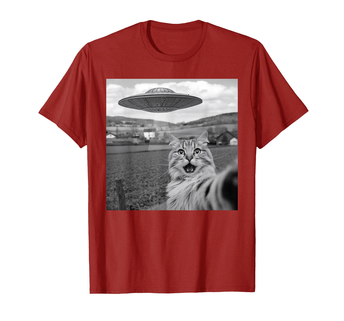 Cat Selfie With Alien UFO Funny Cat Gifts For Men Women Kids T-Shirt