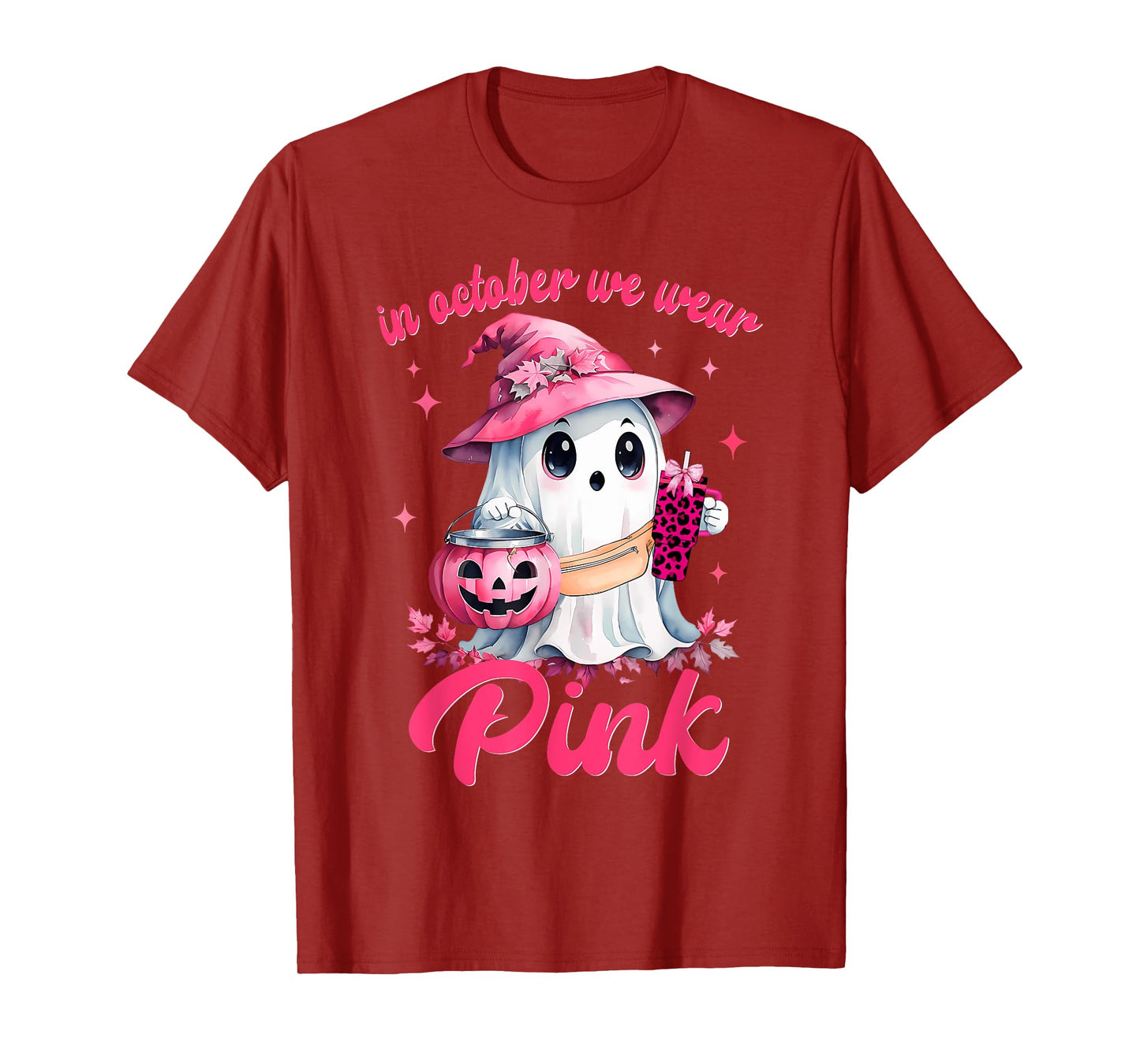 In October We Wear Pink Ghost Witch Breast Cancer Awareness T-Shirt