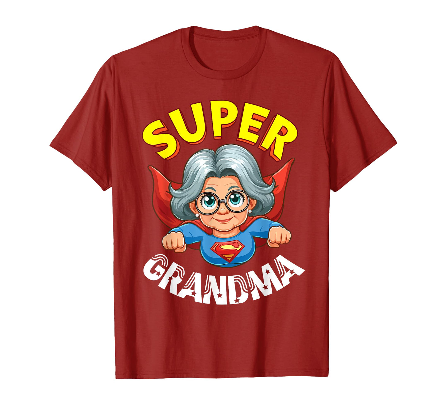 Super Grandma Hero Cape Flying Cartoon Funny Grandmother T-Shirt
