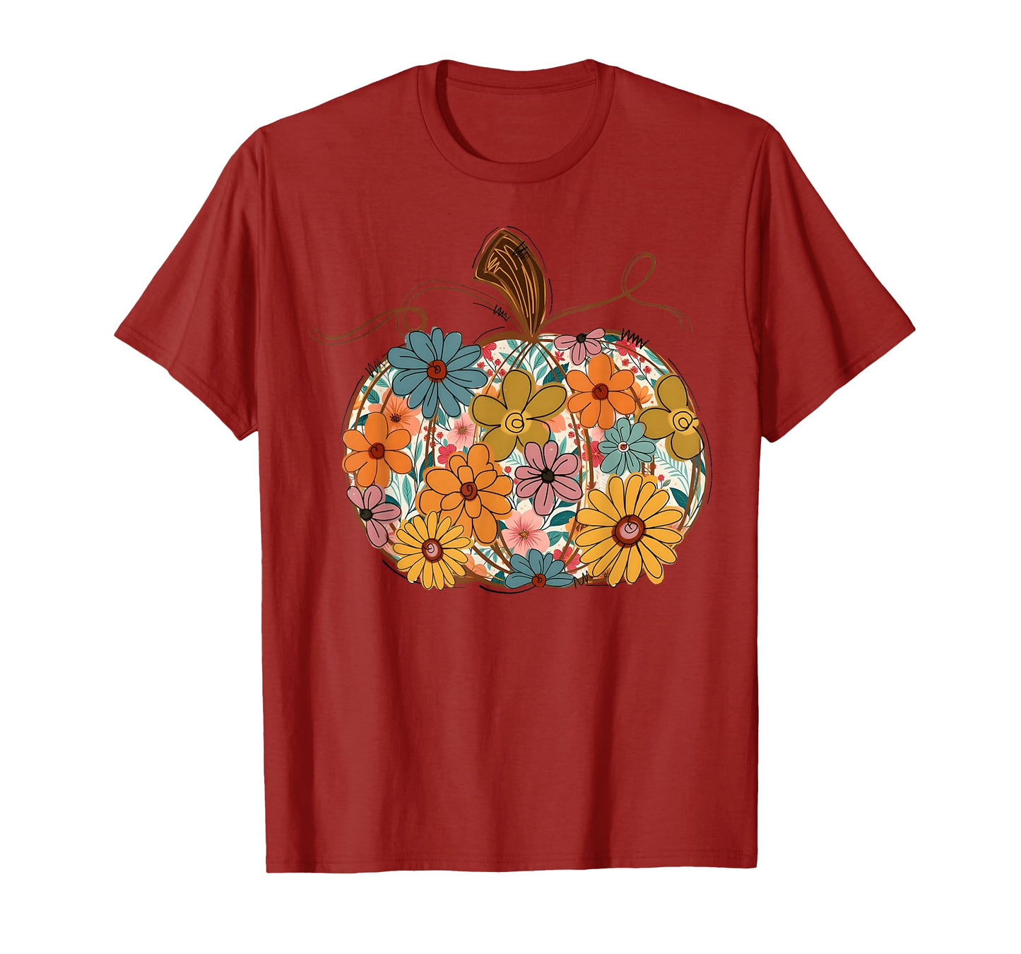 Pumpkin Floral Autumn Fall Season Wildflower Thanksgiving T-Shirt