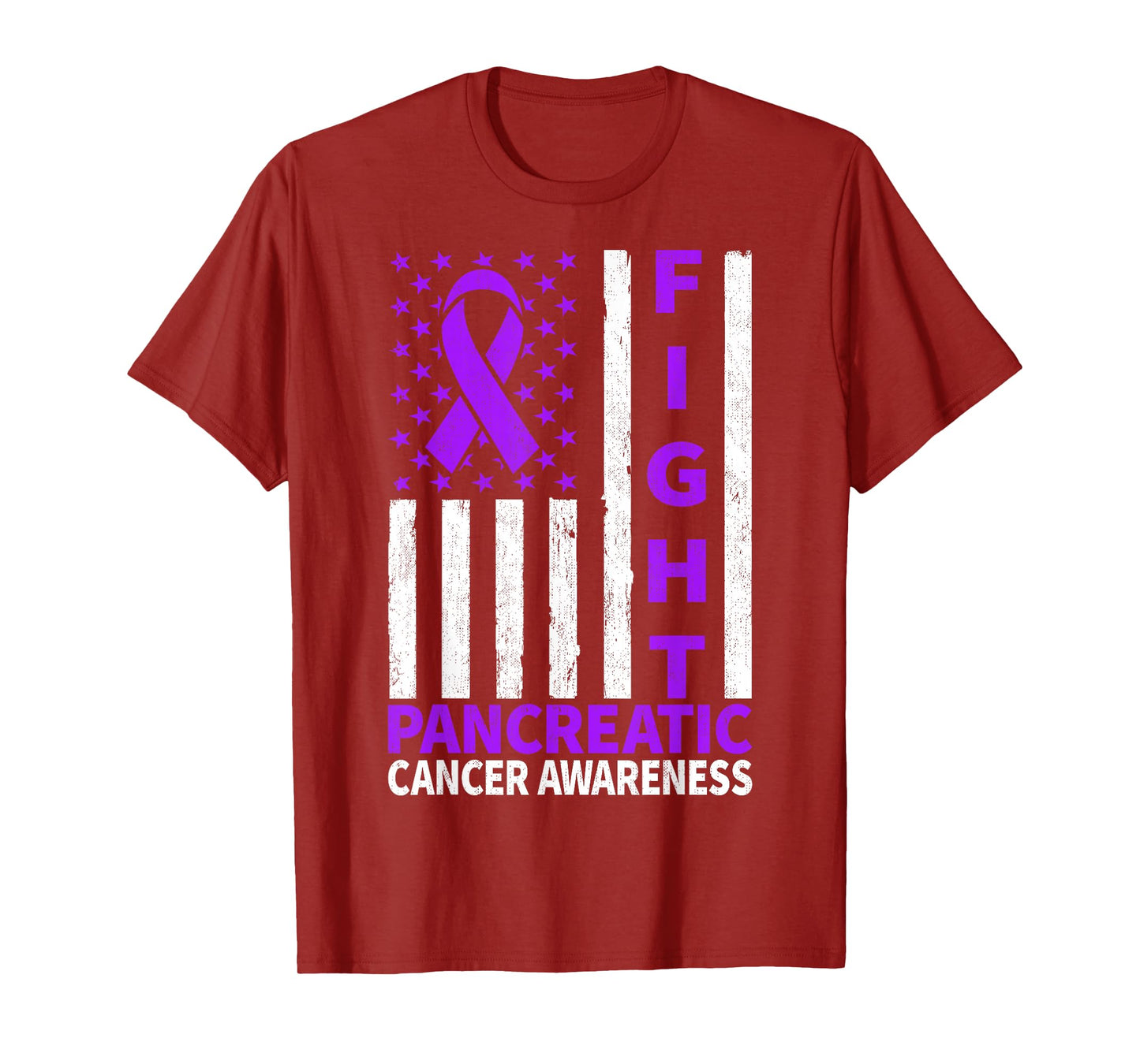 Fight Purple Ribbon Flag Pancreatic Cancer Awareness T-Shirt