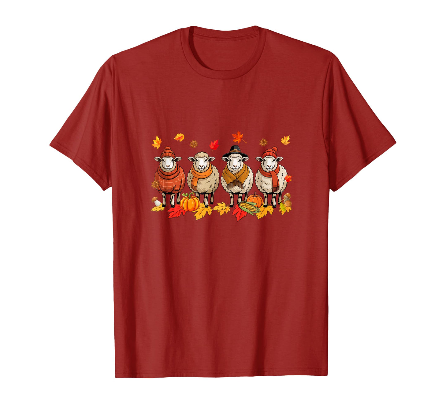 Group Sheeps Thanksgiving Fall Leaves Pumpkins Farmer T-Shirt