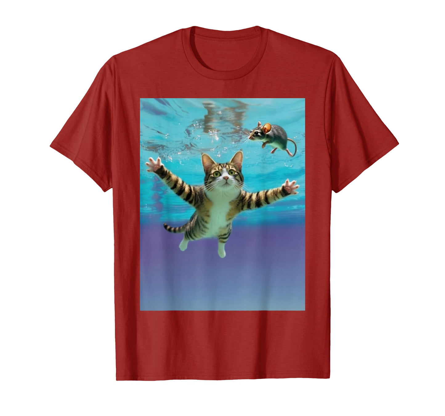 Cat Swimming with Mouse Hilarious Animal Humor T-Shirt