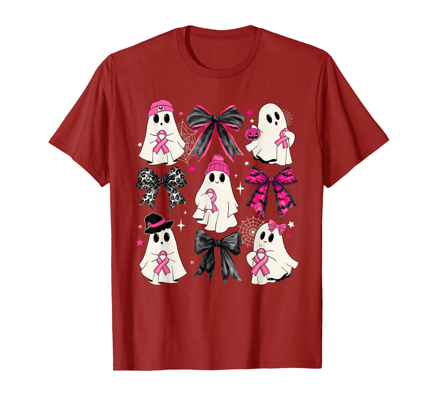 Ghost Halloween Pink Coquette Bow Breast Cancer Awareness T-Shirt
