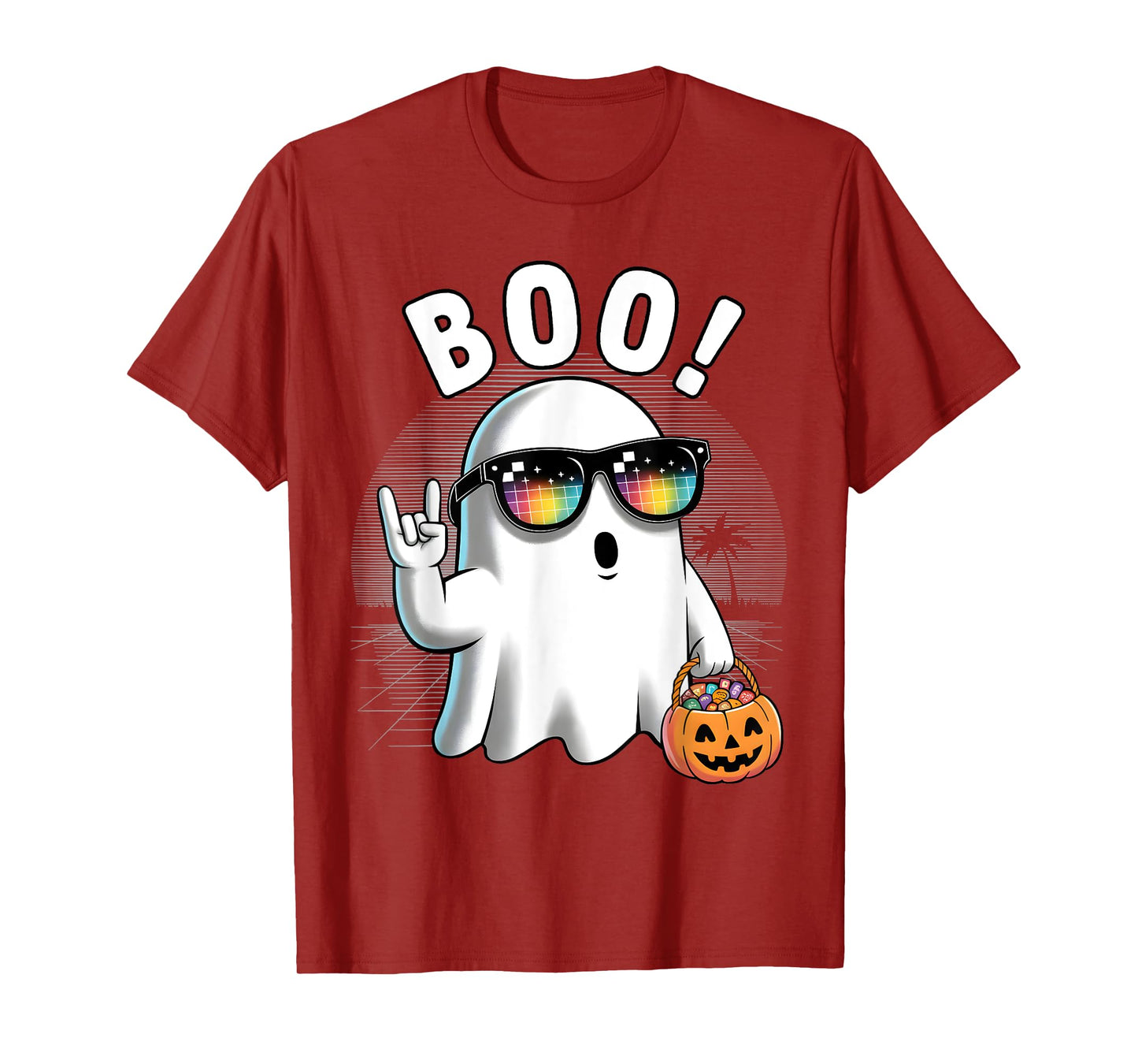 Rock Ghost Retro Halloween Pumpkin Funny Boo T-Shirt
