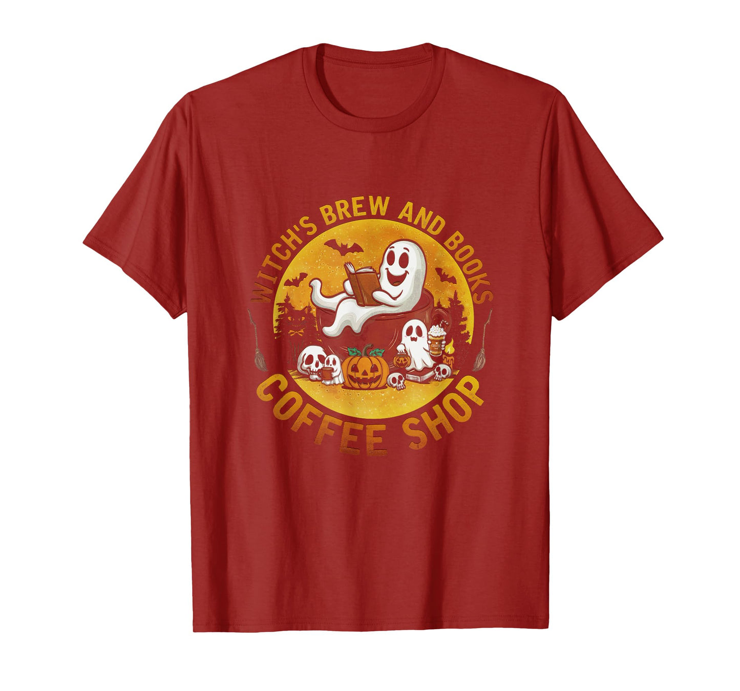 Ghost Witch's Brew And Book Coffee-Shop Halloween Costume T-Shirt