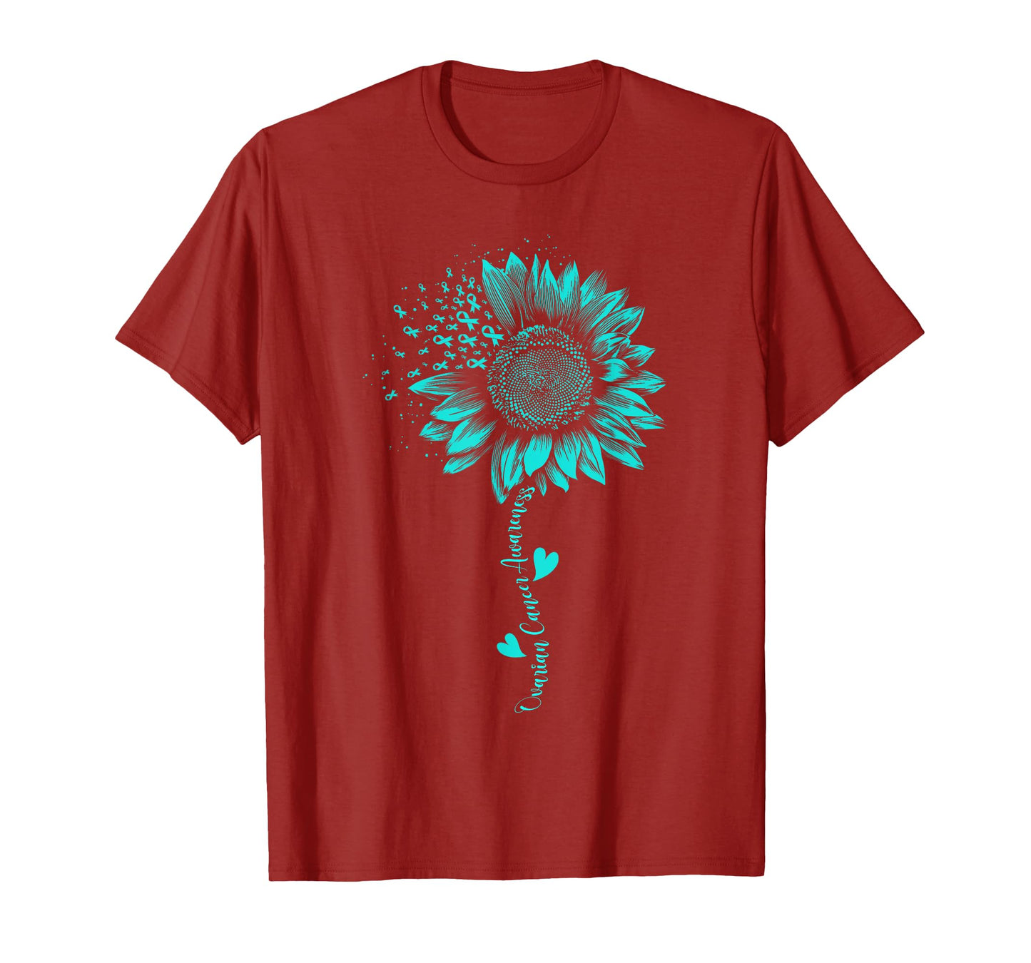 Ovarian Cancer Awareness Sunflower Teal Ribbon Warriors T-Shirt