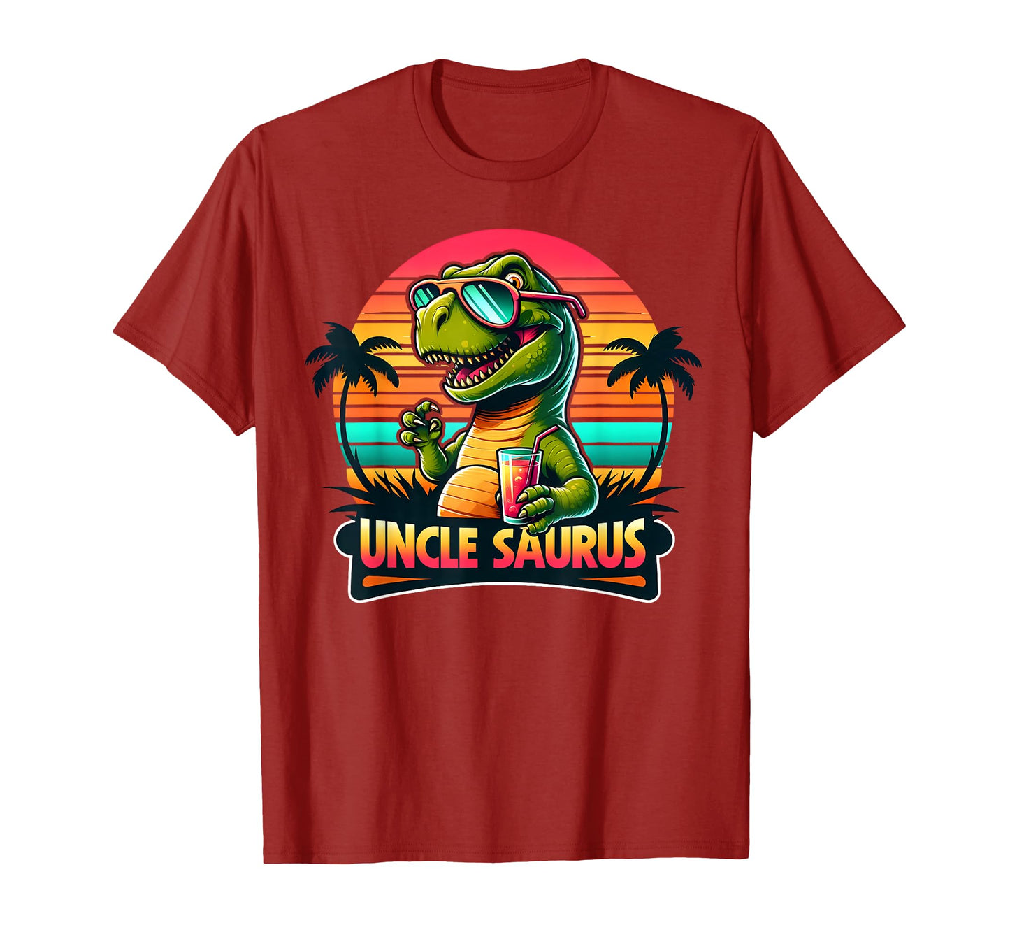 Uncle Saurus Rex Dinosaur Sunset Retro Style Family Matching T-Shirt