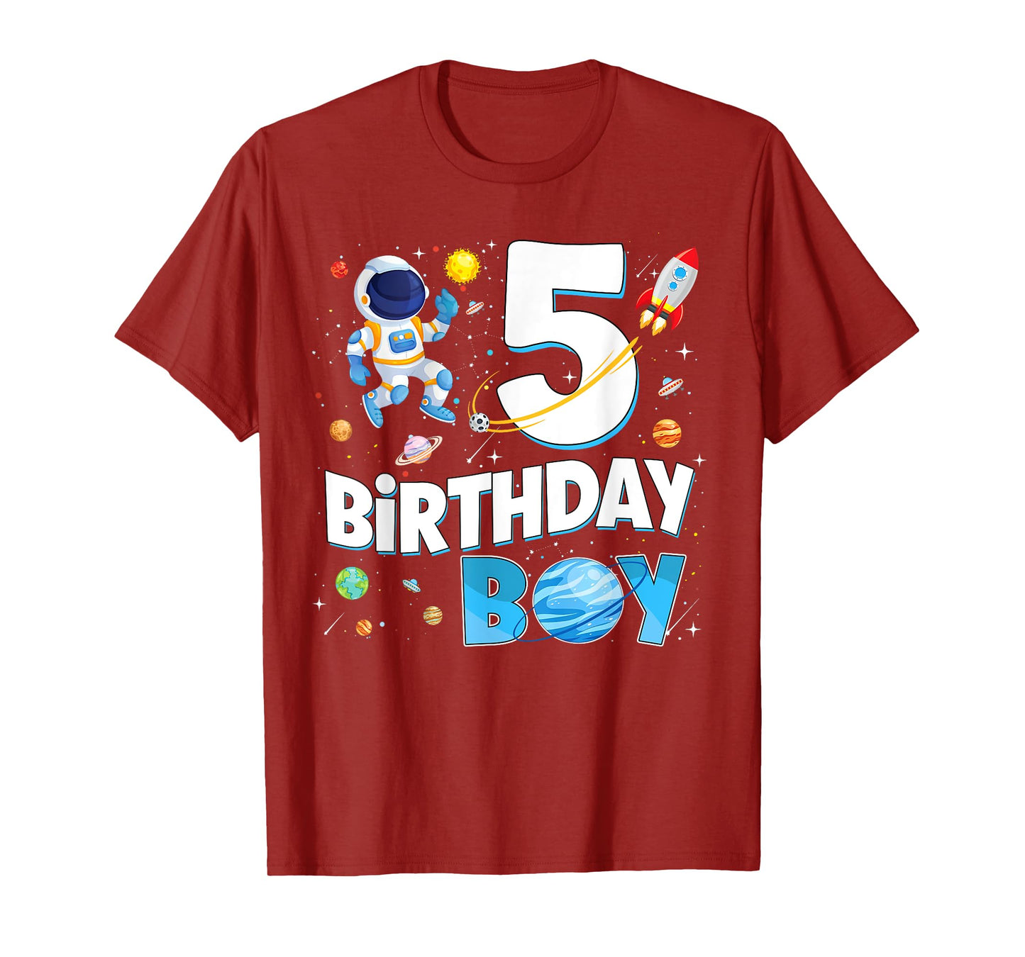 5 Years Old Astronaut Birthday Boy Space Planets Birthday T-Shirt