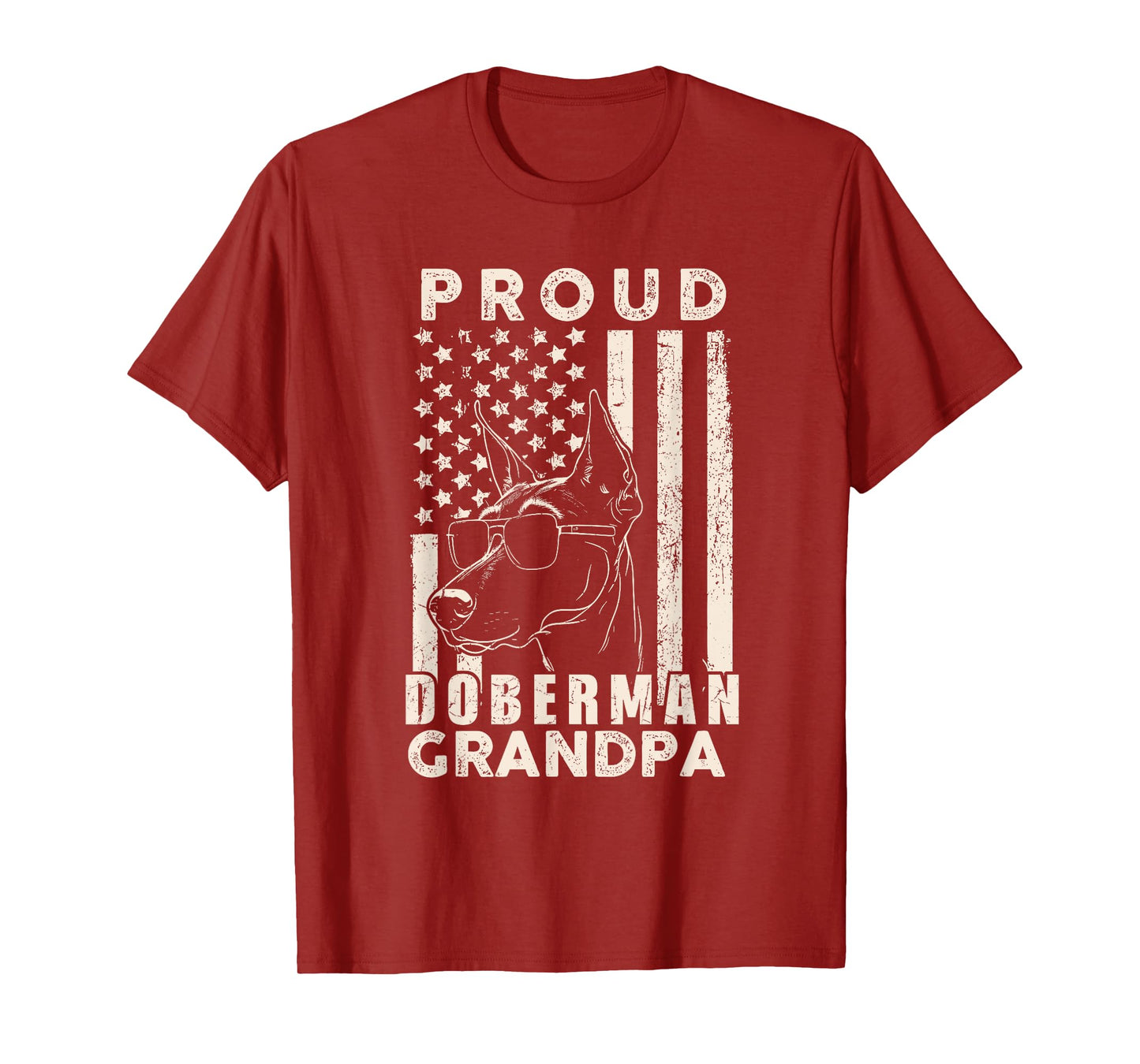 Proud Doberman Dog Grandpa American Flag Patriotic Dog Owner T-Shirt