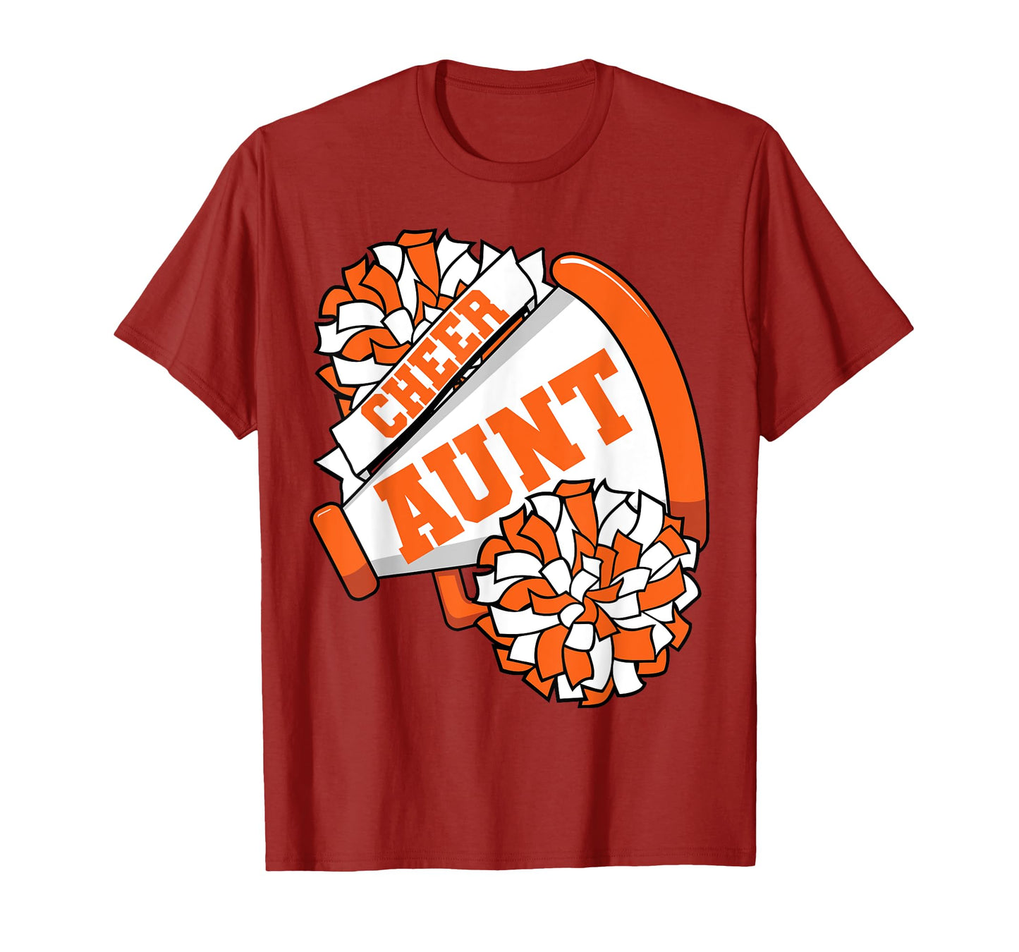 Cheer Aunt with Megaphone and Pom Poms Orange T-Shirt