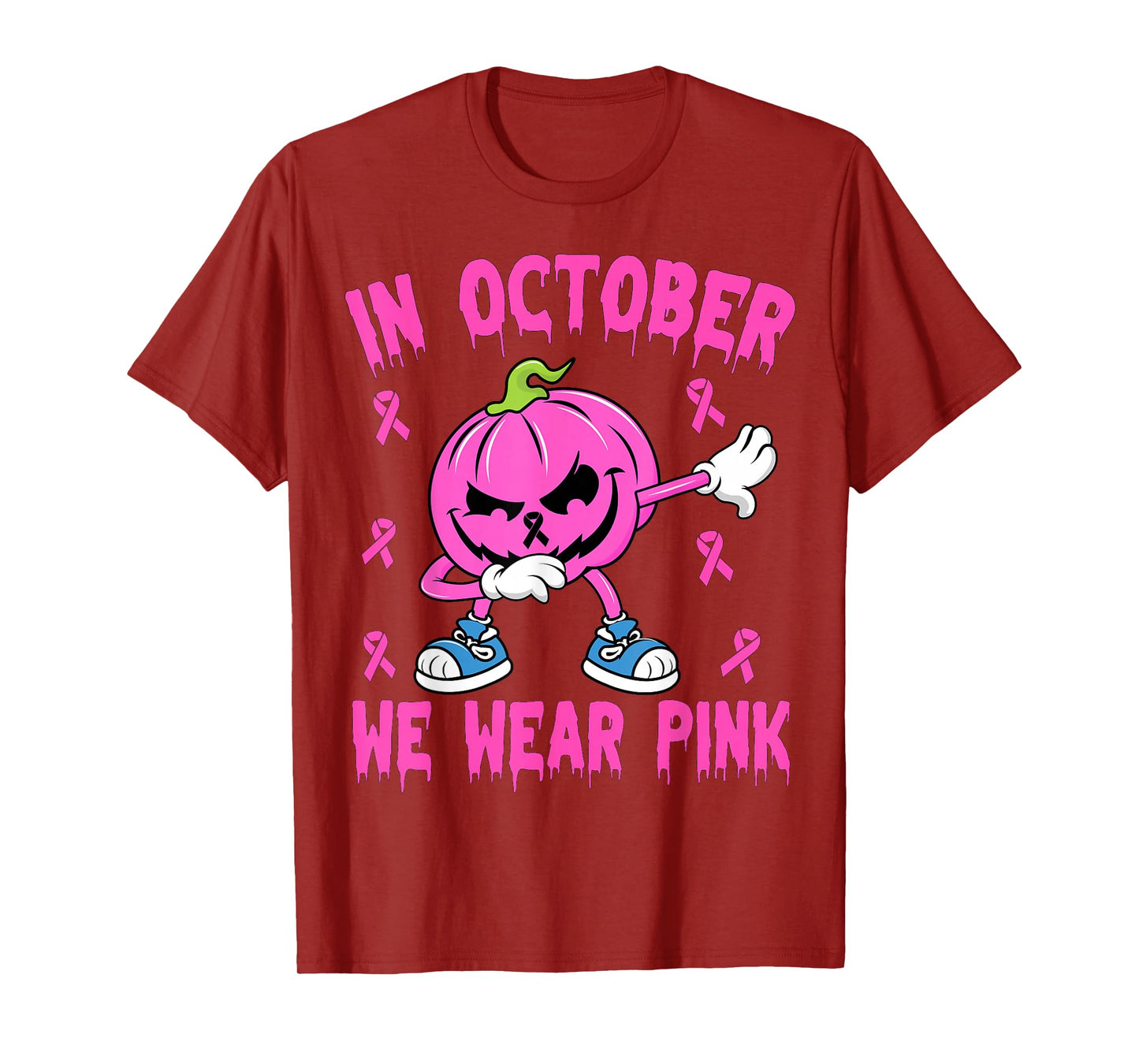 In October We Wear Pink Breast Cancer Pumpkin Halloween Boys T-Shirt
