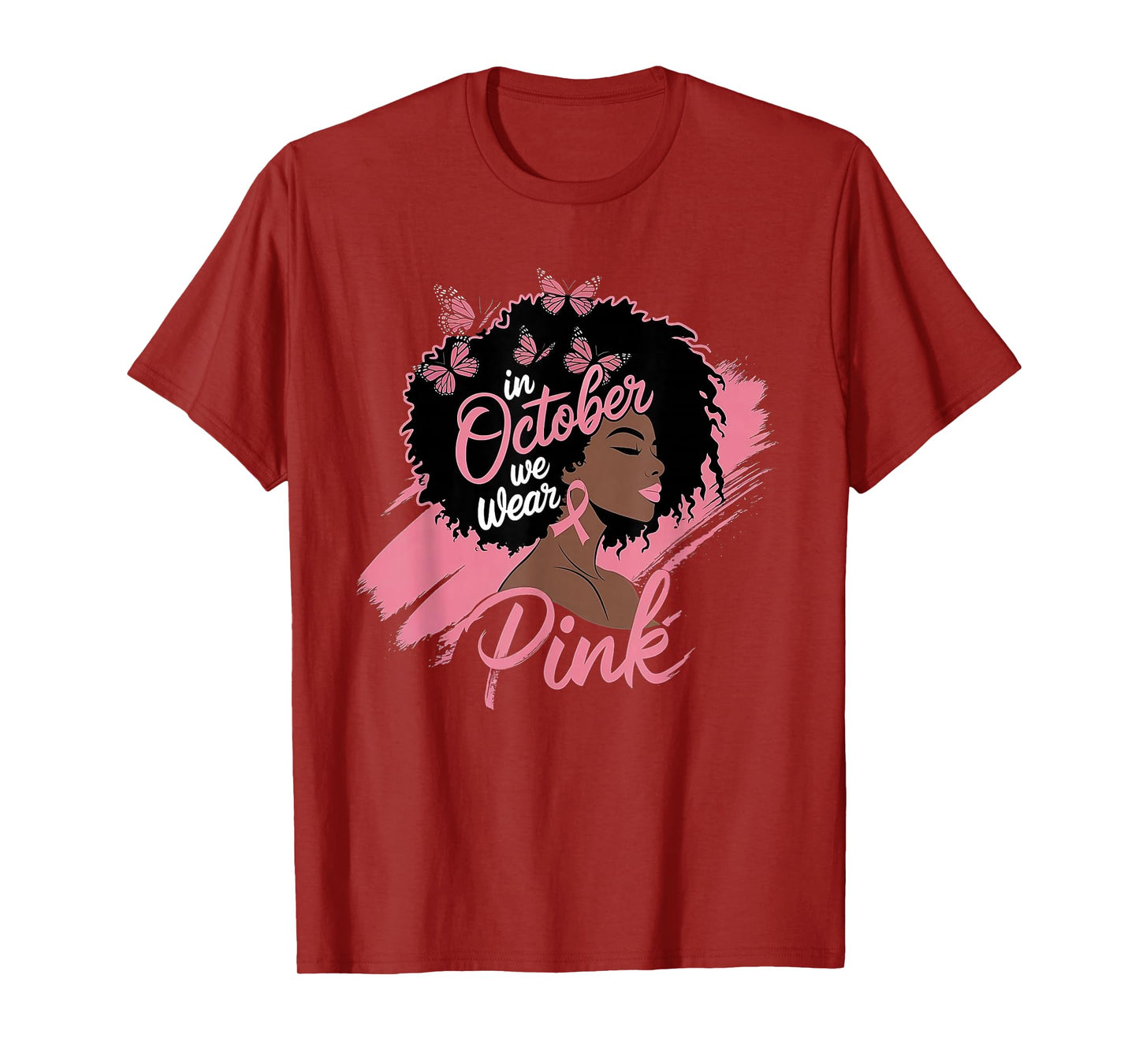 in October We Wear Pink Black Women Breast Cancer Awareness T-Shirt