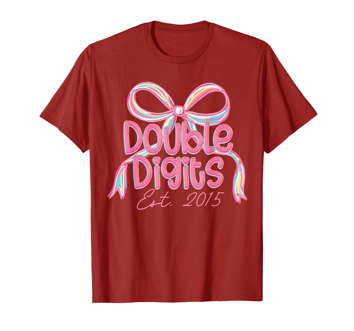 Coquette Pink Bow Ten Double Digits 10th Birthday Est 2015 T-Shirt