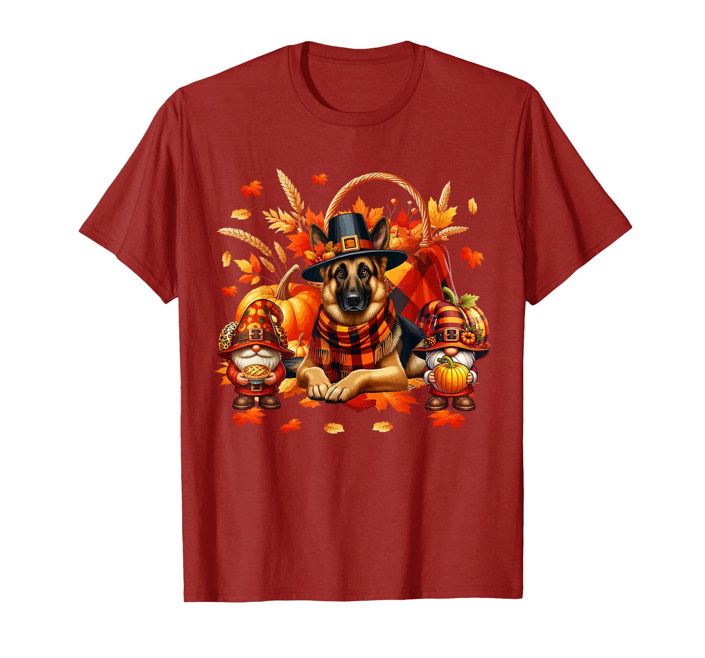 Thanksgiving German Shepherd With Gnomes Fall Pumpkins T-Shirt