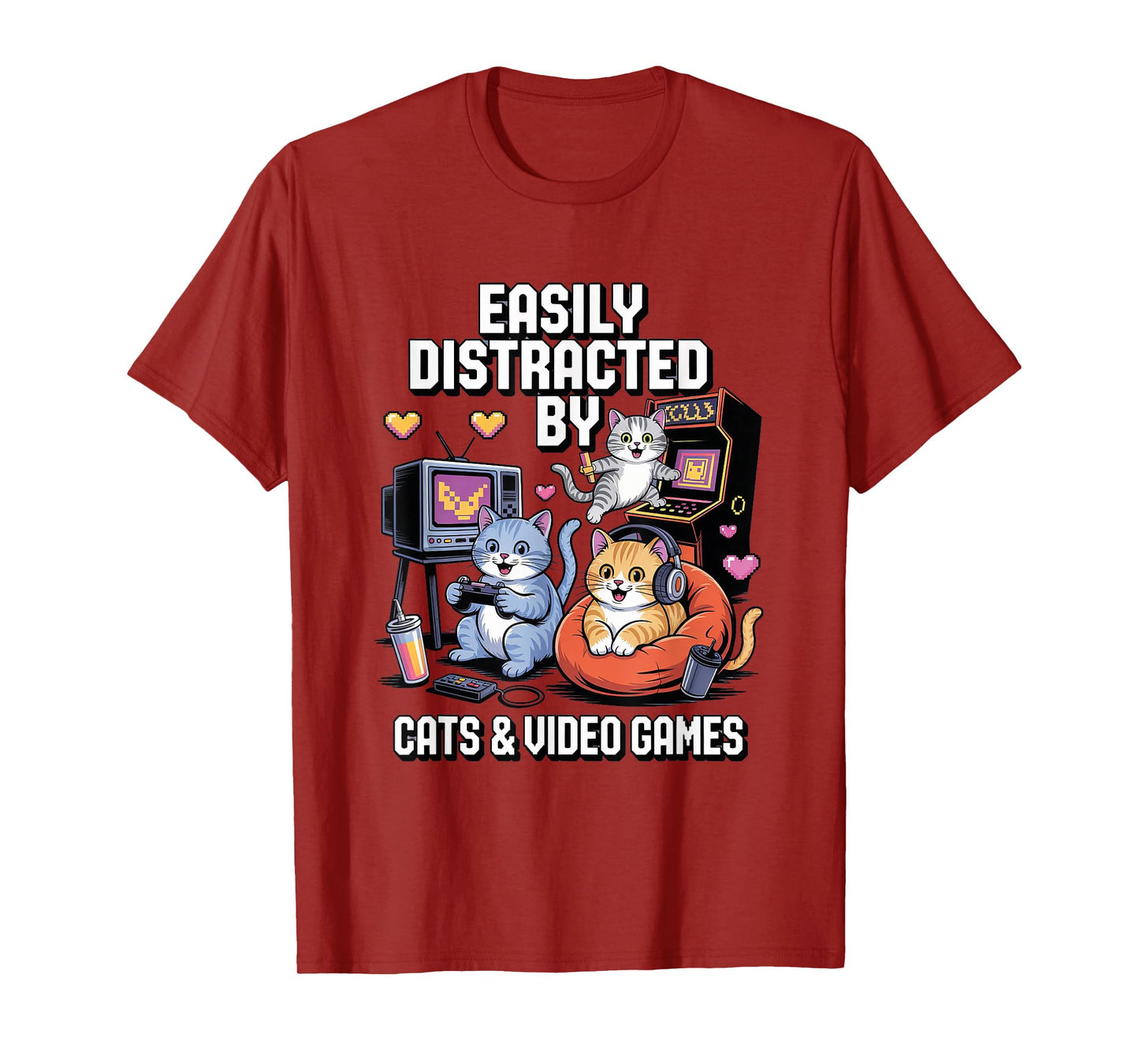 Easy to Distract by Cats and Video Games for Men and Children T-Shirt