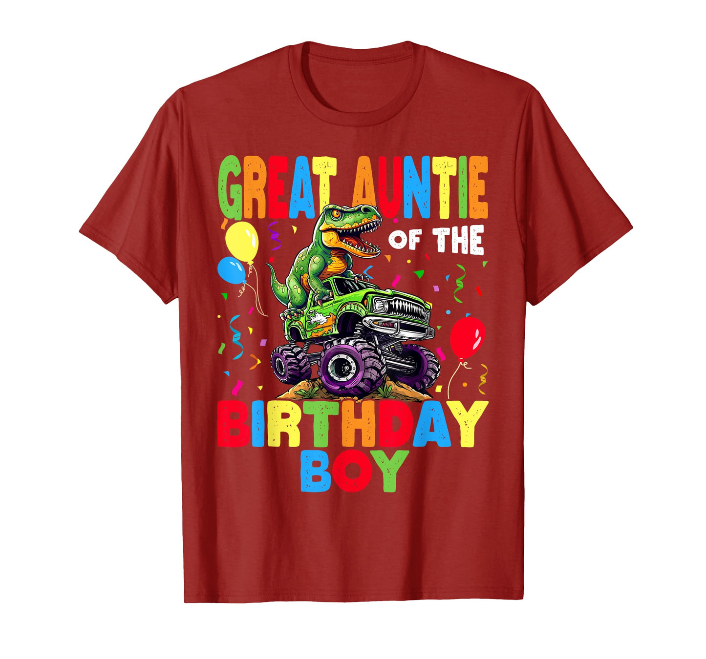 Great Auntie Of The Birthday Boy Dinosaur -Rex Monster Truck T-Shirt