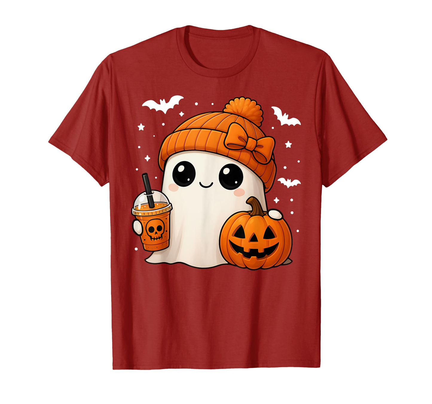 Halloween Cute Ghost Drink Pumpkin Women Girl Bow T-Shirt