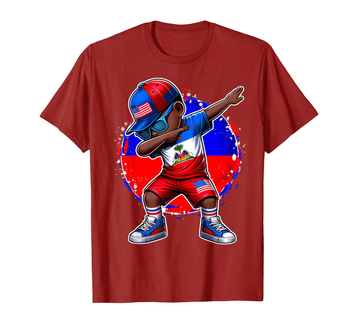 Half American Half Haitian Boy Kid Haiti Flag USA flag T-Shirt