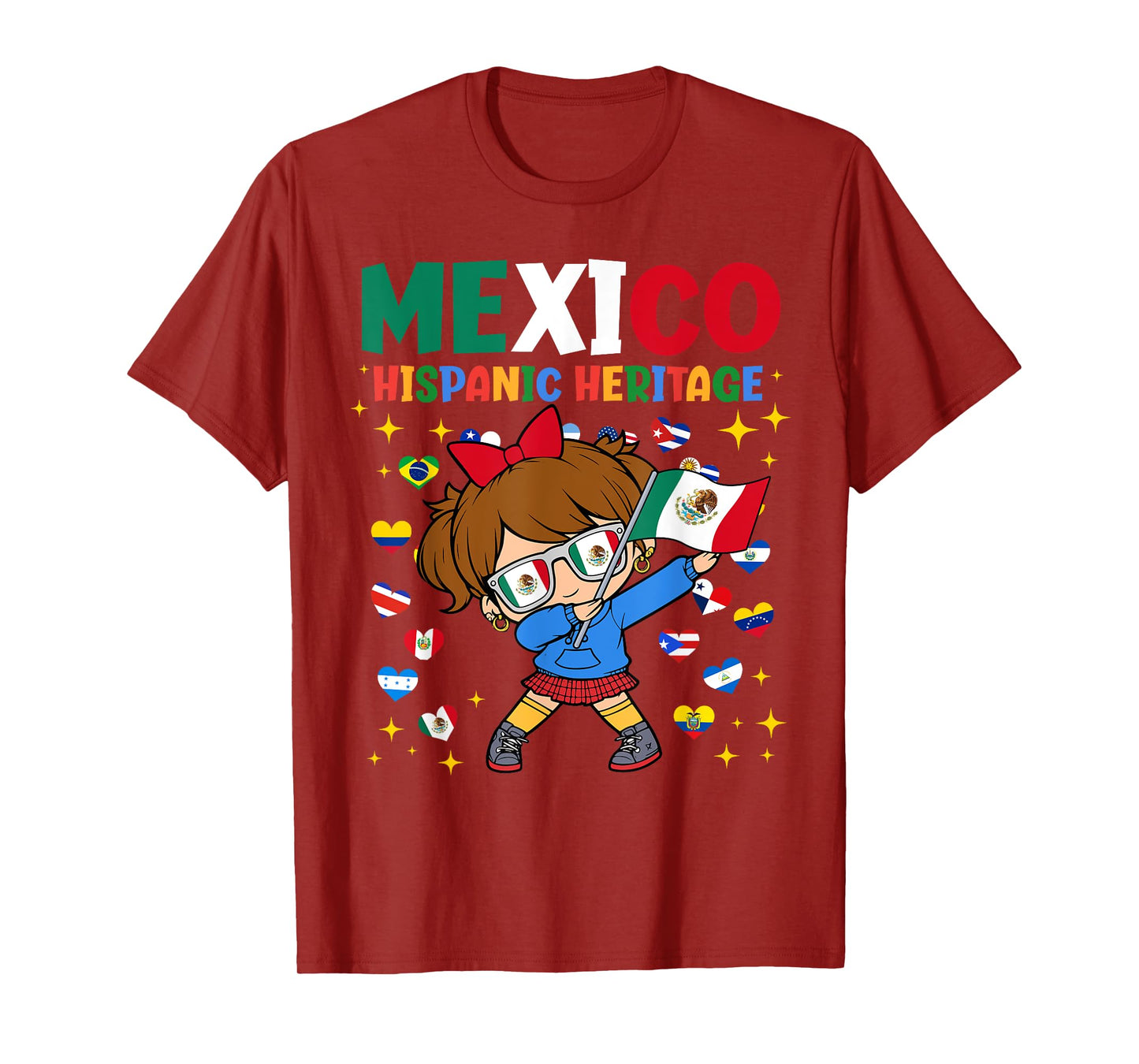 Hispanic Heritage Month Mexico Flag Mexican Girl Kids T-Shirt