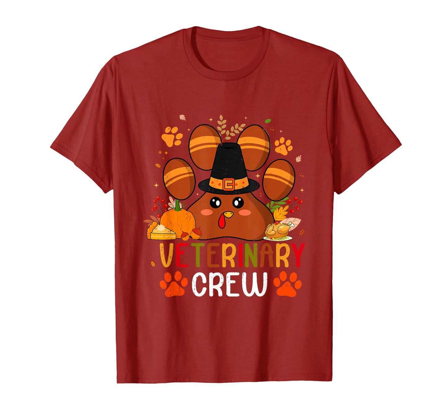 Veterinary Crew Vet Tech Dog Cat Paw Turkey Thanksgiving T-Shirt