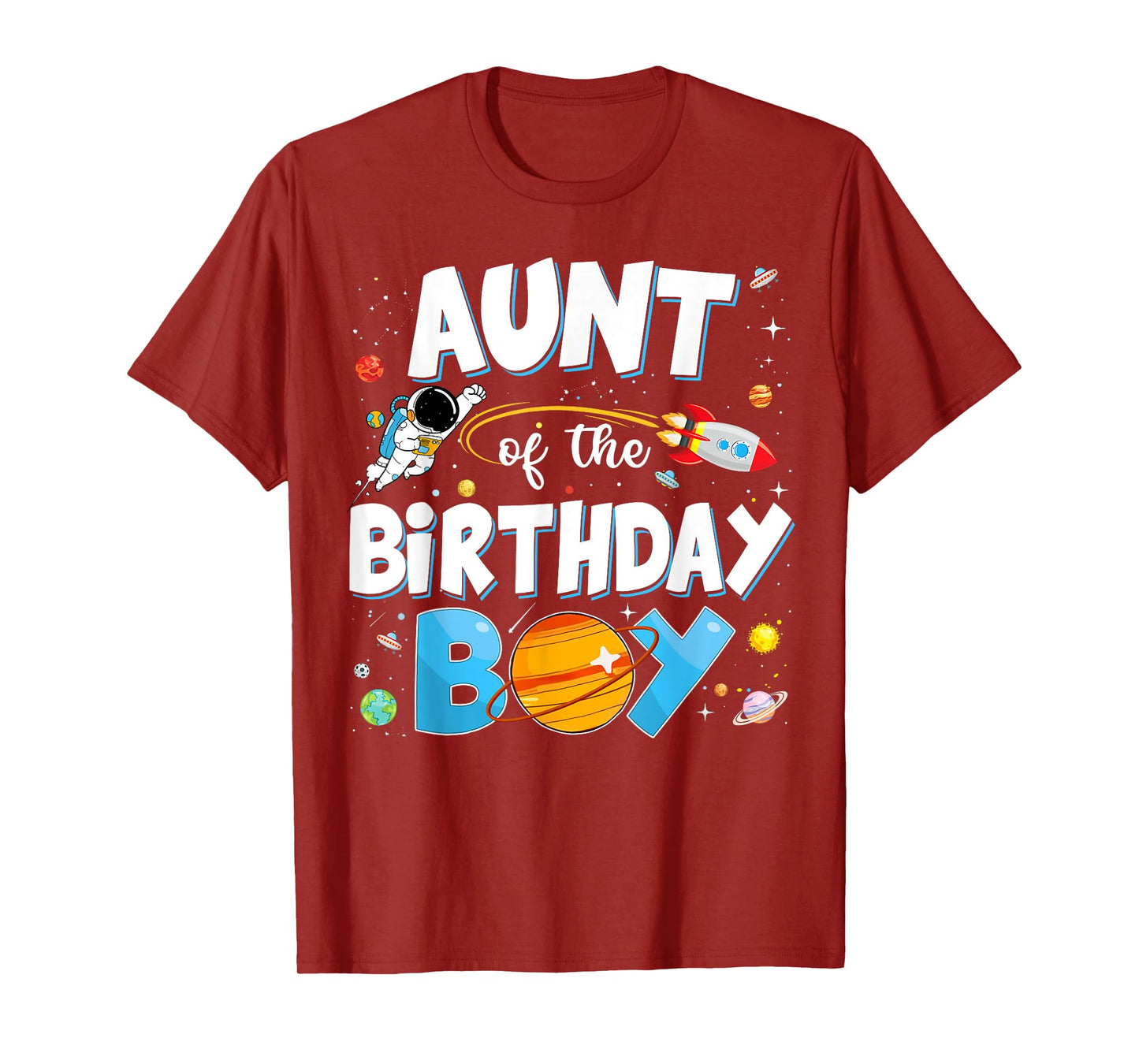 Funny Aunt Of The Birthday Boy Astronaut Family Space Planet T-Shirt