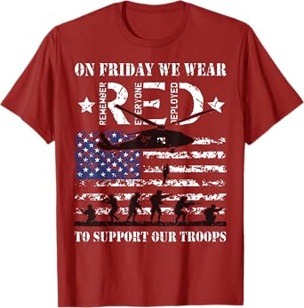 On Friday We Wear Red To Suppport Our Troops Red US Flag T-Shirt