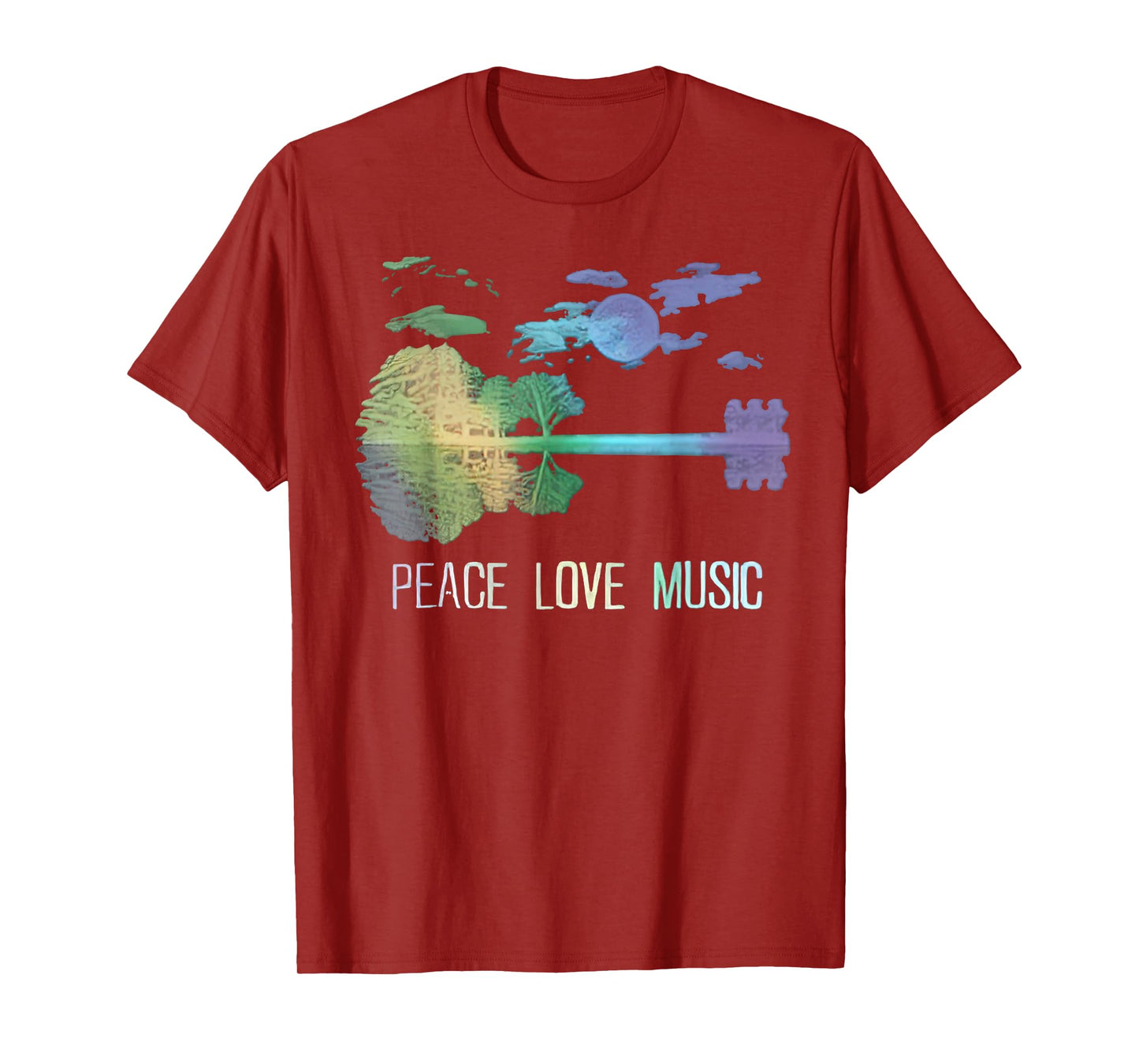 Peace Love Music Guitar Lake Shadow Hippie T-Shirt