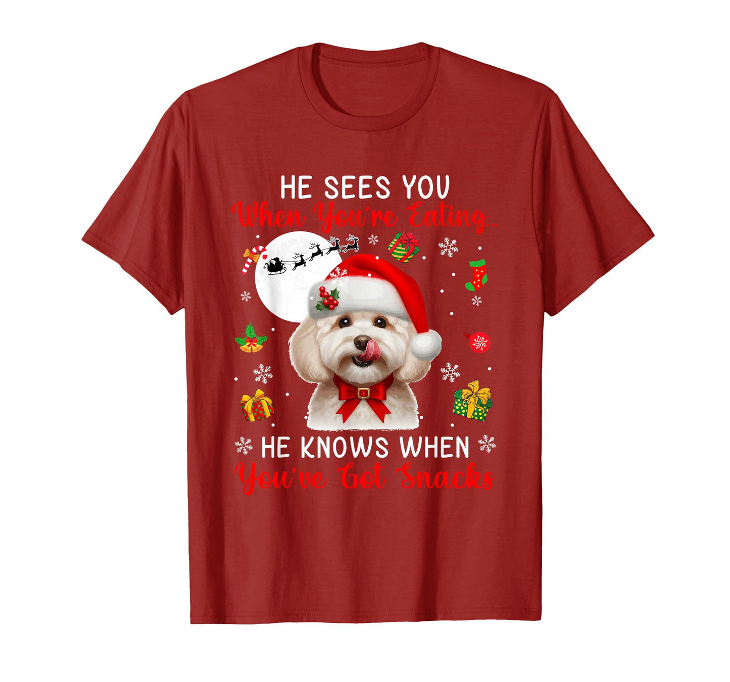 He Sees When You're Eating Snacks Xmas Maltipoo Owner Family T-Shirt