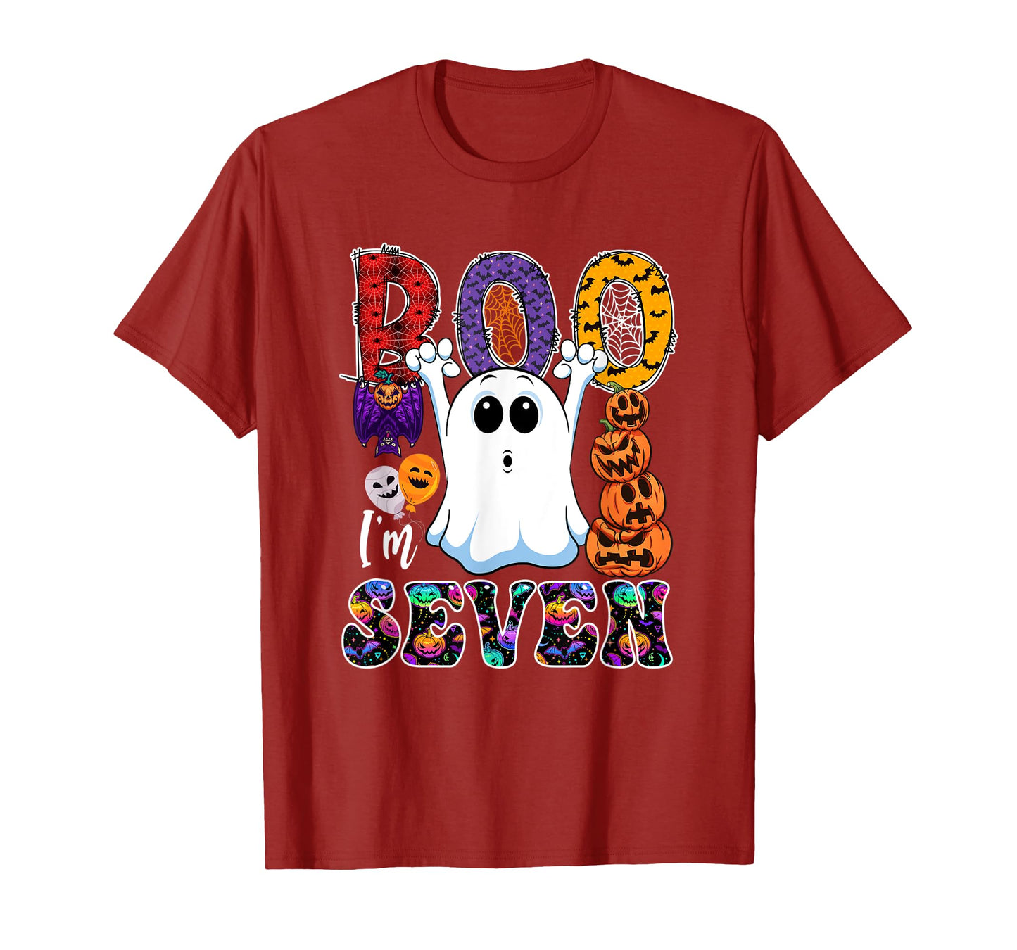 Boo I'm Seven Cute Boo Ghost Halloween 7th Birthday Family T-Shirt