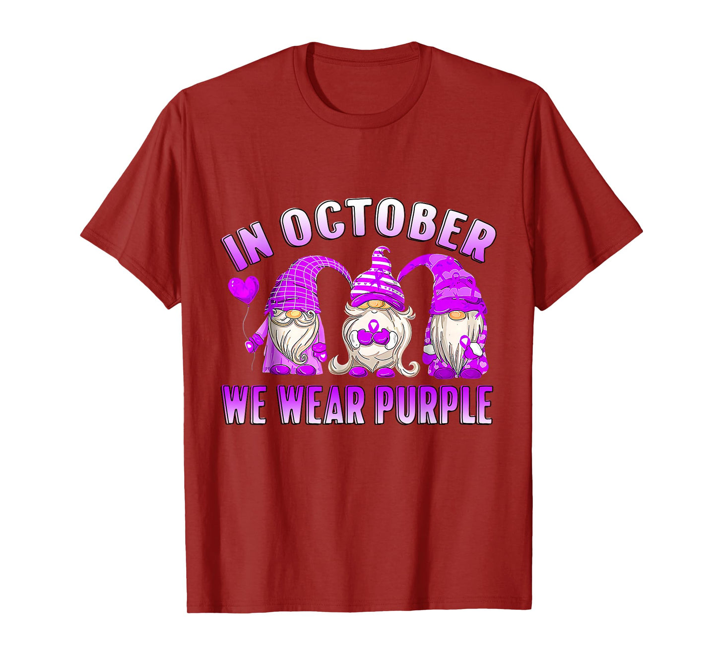 Ribbon Gnomes in October We Wear Purple Domestic Violence T-Shirt