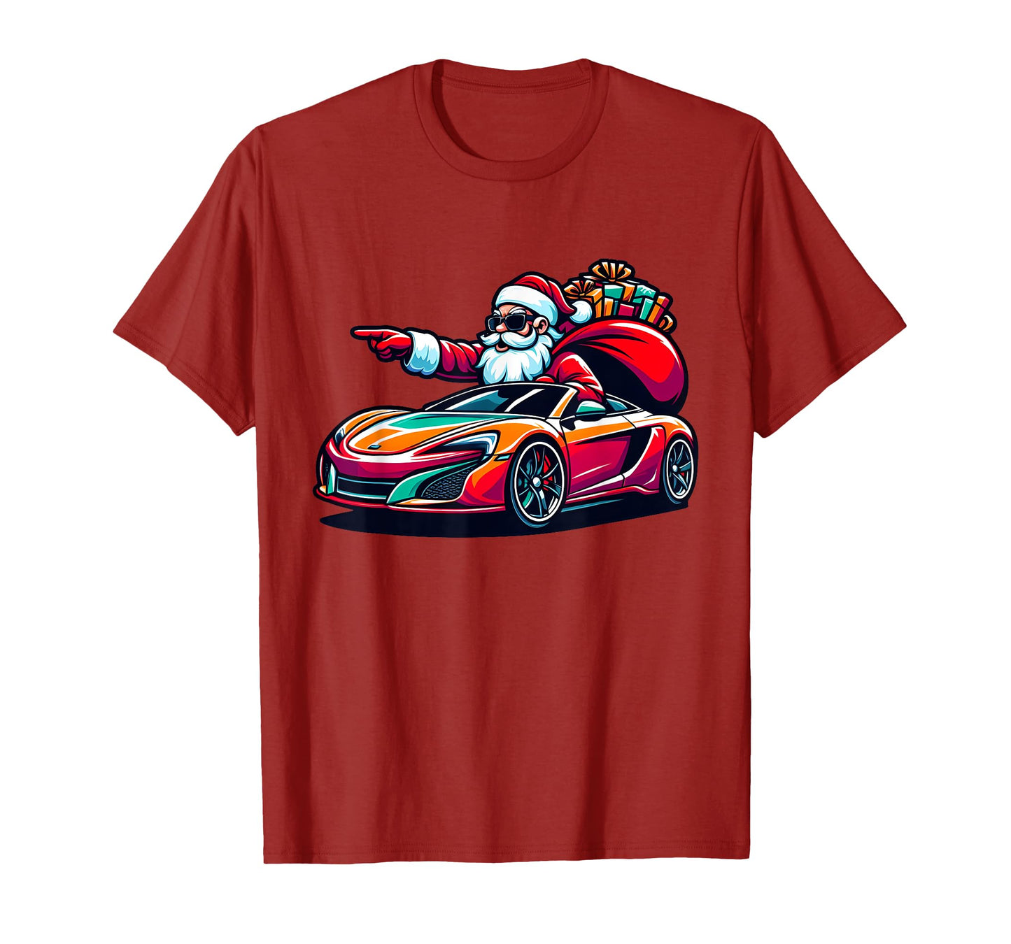 Funny Christmas Santa Claus Driving Sport Car Xmas Pajama T-Shirt