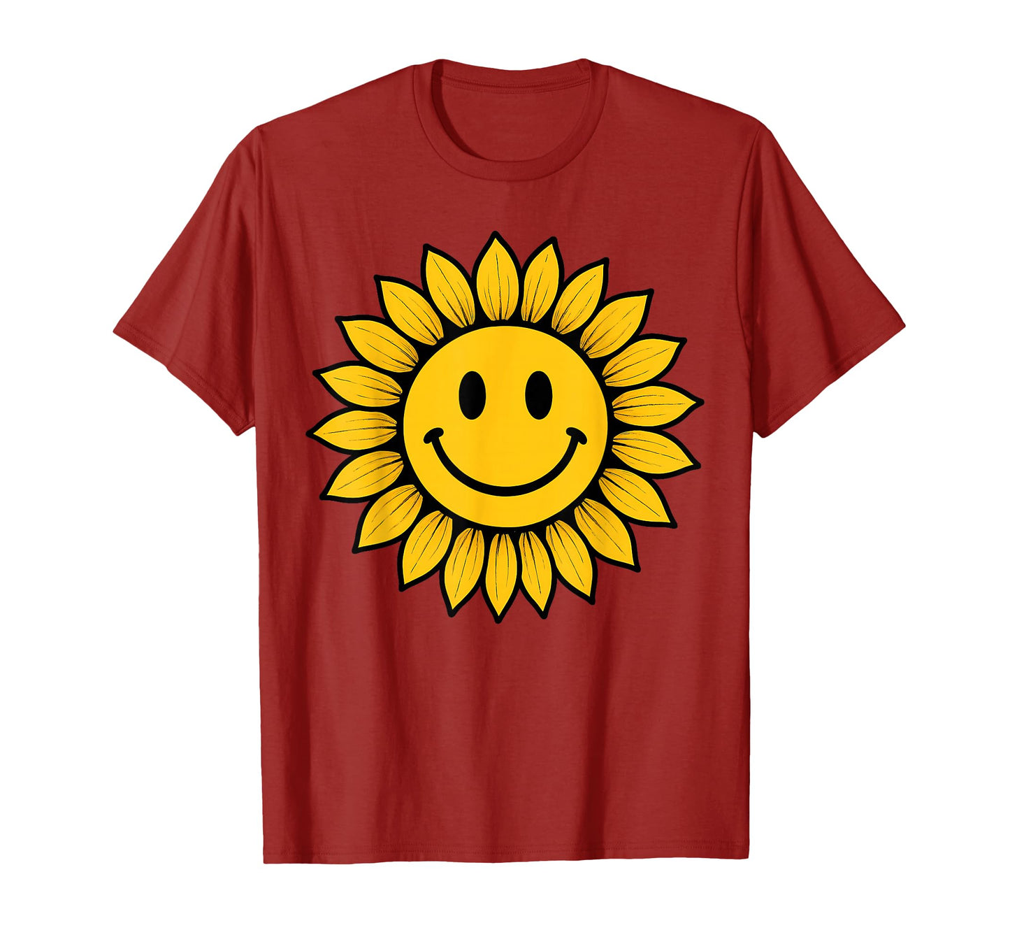 70s Yellow Smile Face Sunflower Smiling Happy Retro Funny T-Shirt