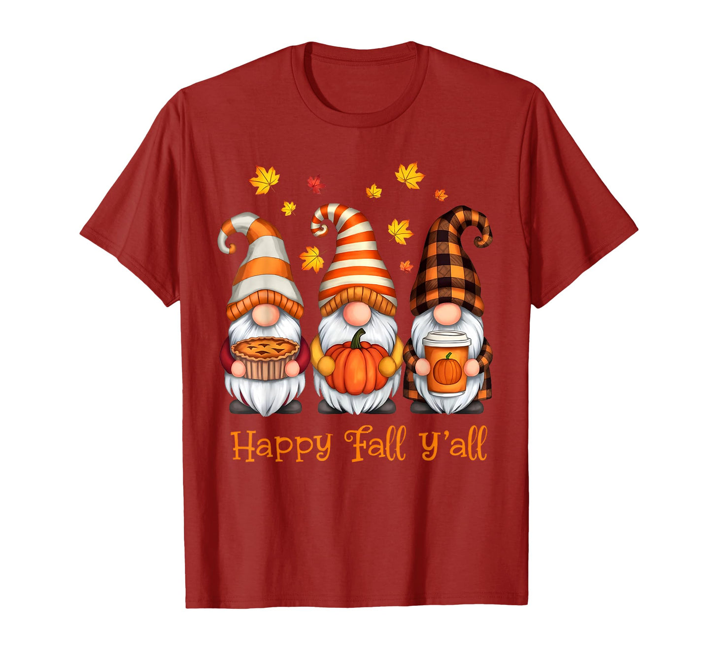 Happy Fall Y’All Autumn Leaves Pumpkin Garden Gnomes T-Shirt