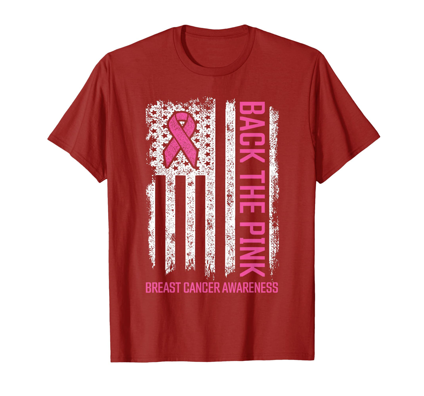 Back The Pink American Flag Breast Cancer Awareness Ribbon T-Shirt