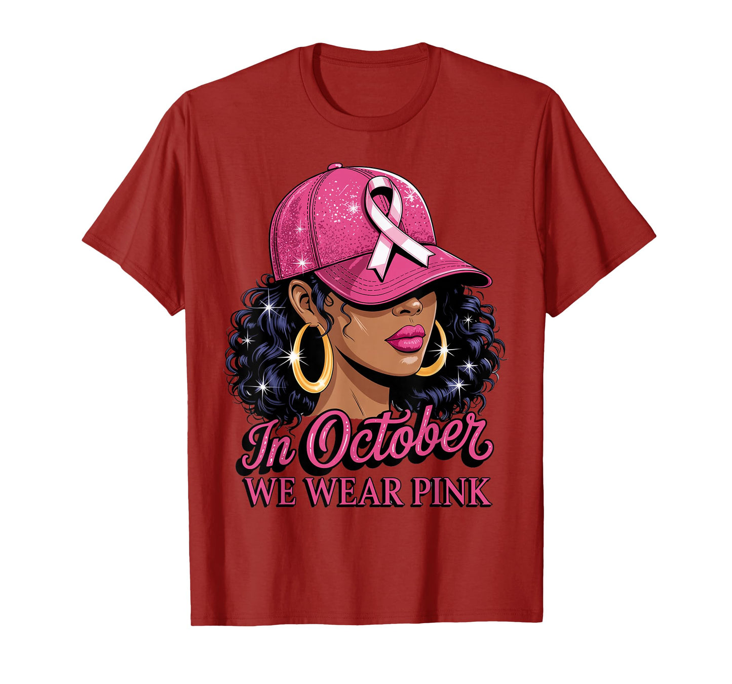 in October We Wear Pink Black Women Breast Cancer Awareness T-Shirt