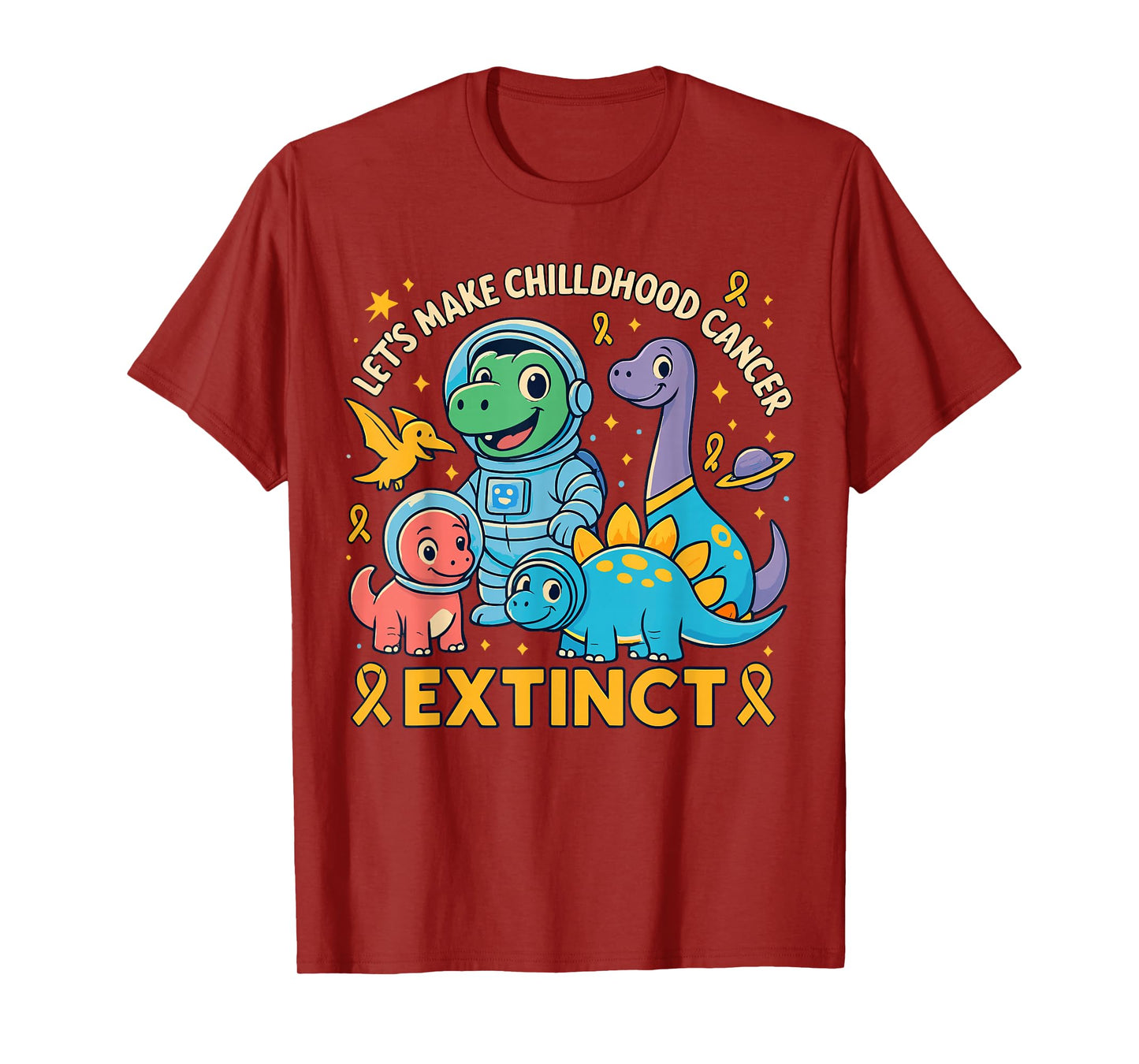 Dinosaur Childhood Cancer Awareness Make Cancer Extinct T-Shirt