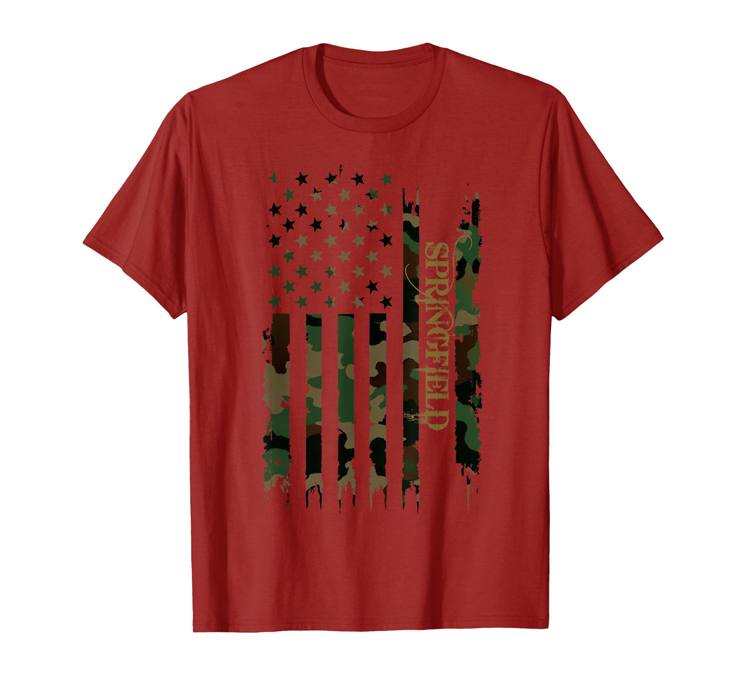 Springfield United States Distressed Camo w US Flag T-Shirt
