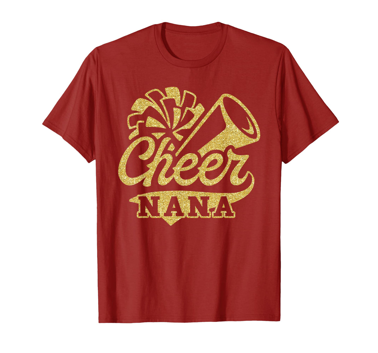 Cheer Nana Biggest Fan Cheerleader Black Yellow Gold Pom Pom T-Shirt