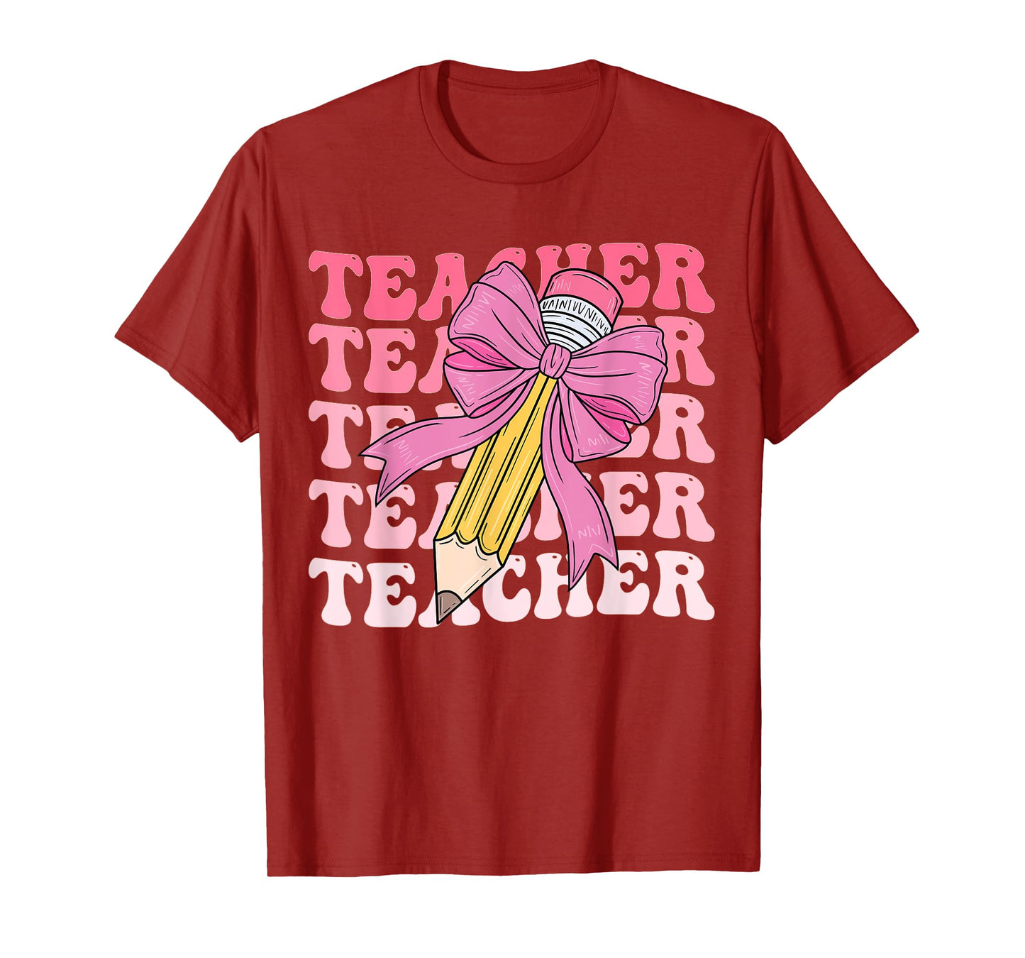 Teacher Pencil Back To School Groovy Pink Teacher First Day Men Women Girls Kids T-Shirt
