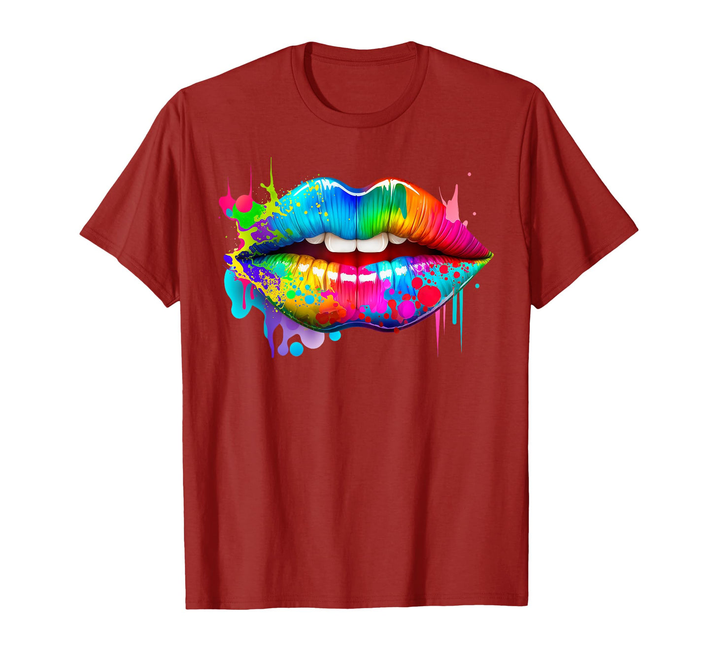 Colorful Lips Trendy Kiss Mouth Women Bright Mouth Dripping T-Shirt