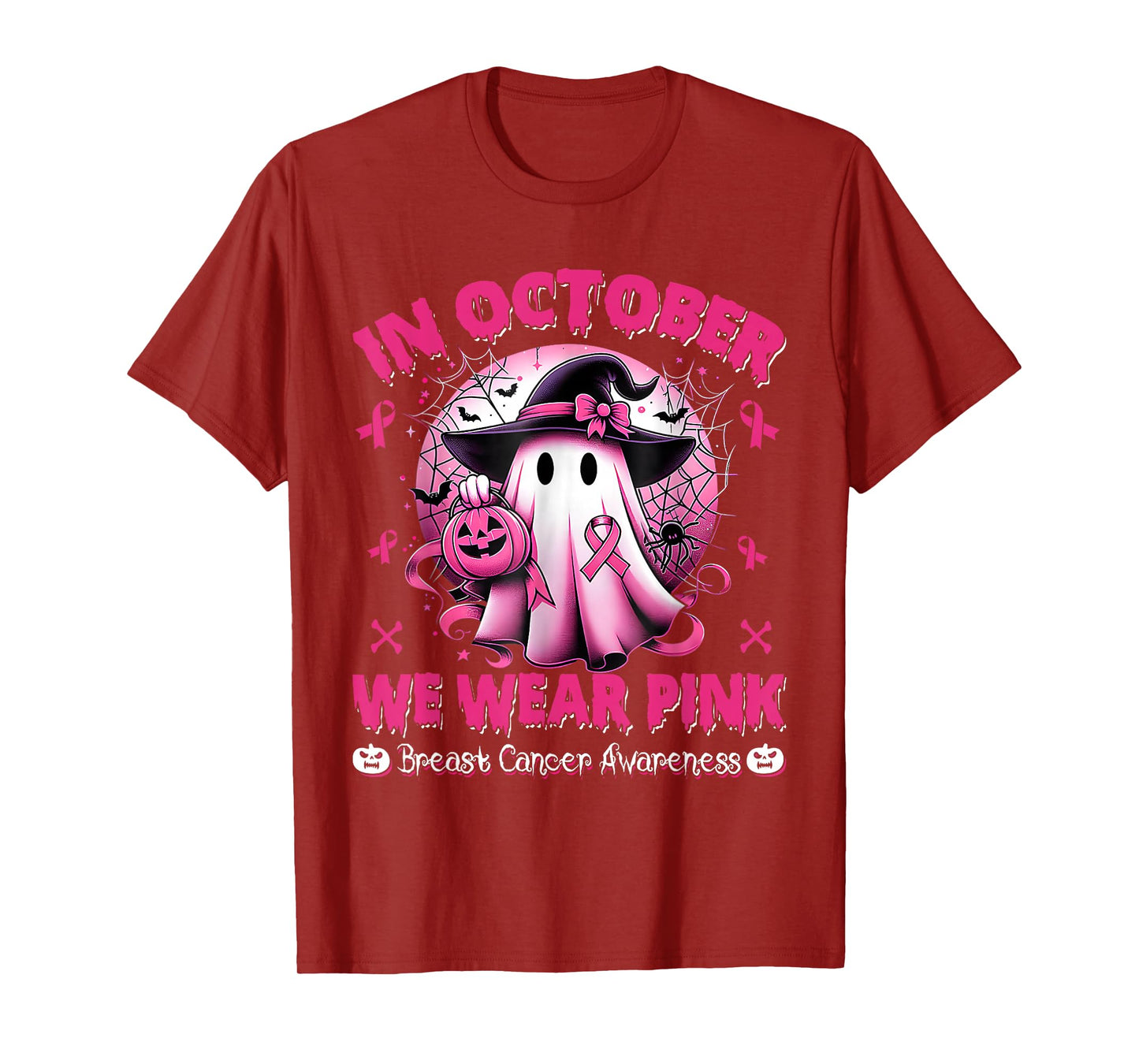 in October We Wear Pink Shirt Ghost Breast Cancer Awareness T-Shirt