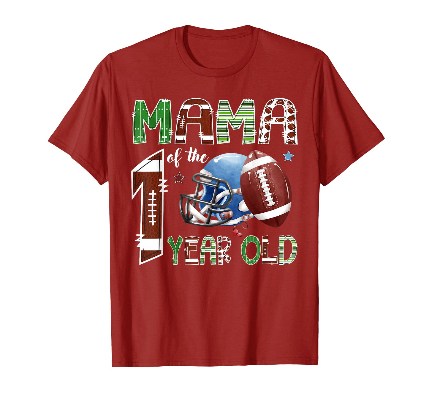 Mama Of The 1 Year Old Football 1St Year Down Birthday T-Shirt