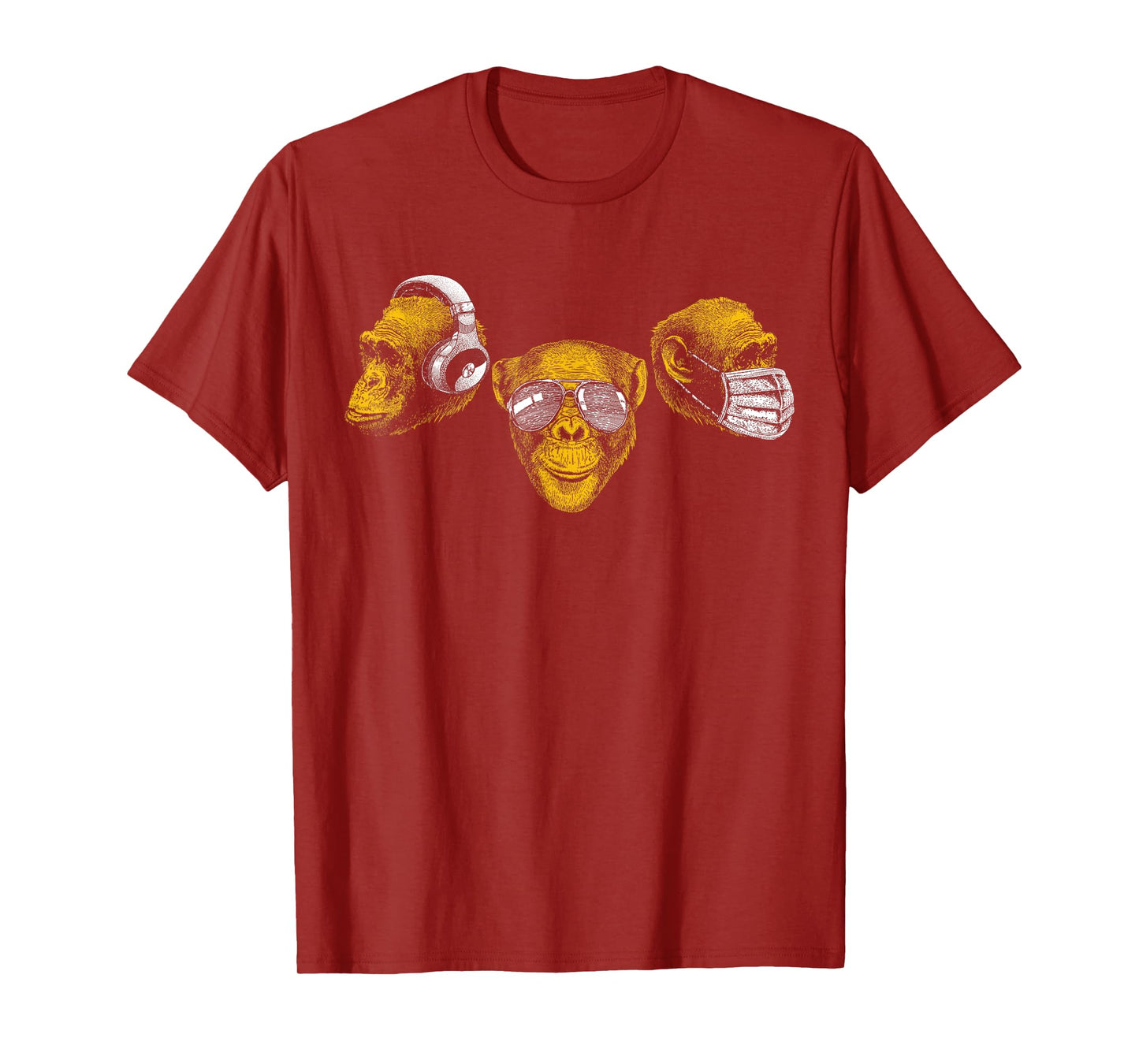Three Chimpanzee Heads Wise Monkey Speak Hear & See No Evil T-Shirt