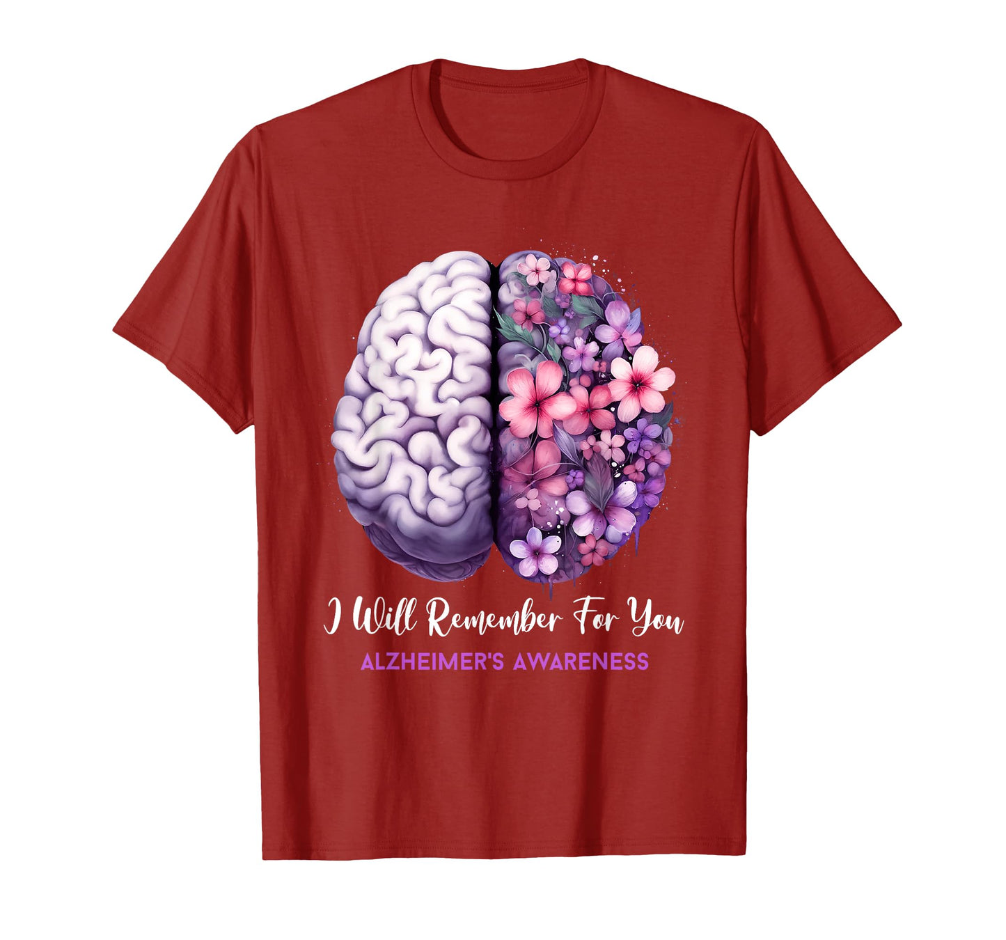 Alzheimer's Awareness Brain Flower Ribbon Purple Dementia T-Shirt
